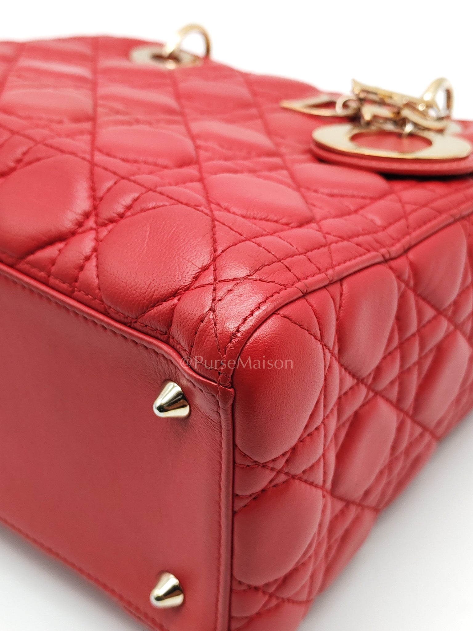 Lady Dior Medium in Red Quilted Cannage Lambskin Leather & Gold Hardware