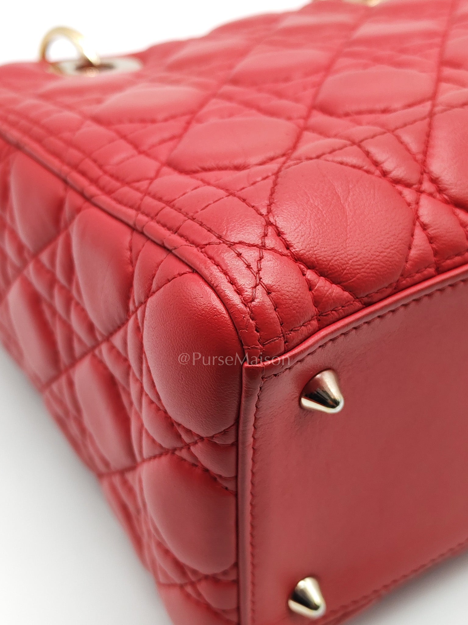 Lady Dior Medium in Red Quilted Cannage Lambskin Leather & Gold Hardware