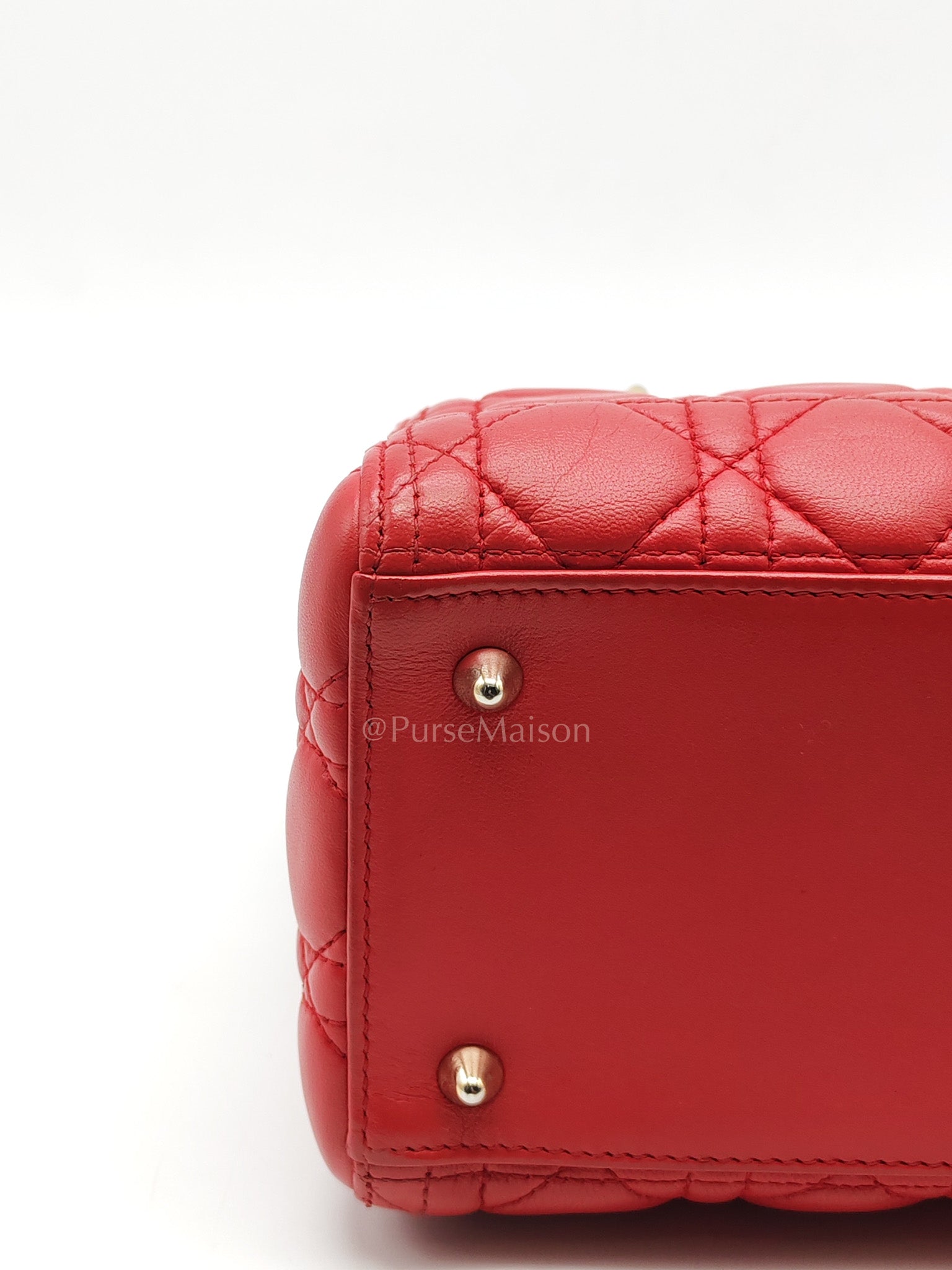 Lady Dior Medium in Red Quilted Cannage Lambskin Leather & Gold Hardware