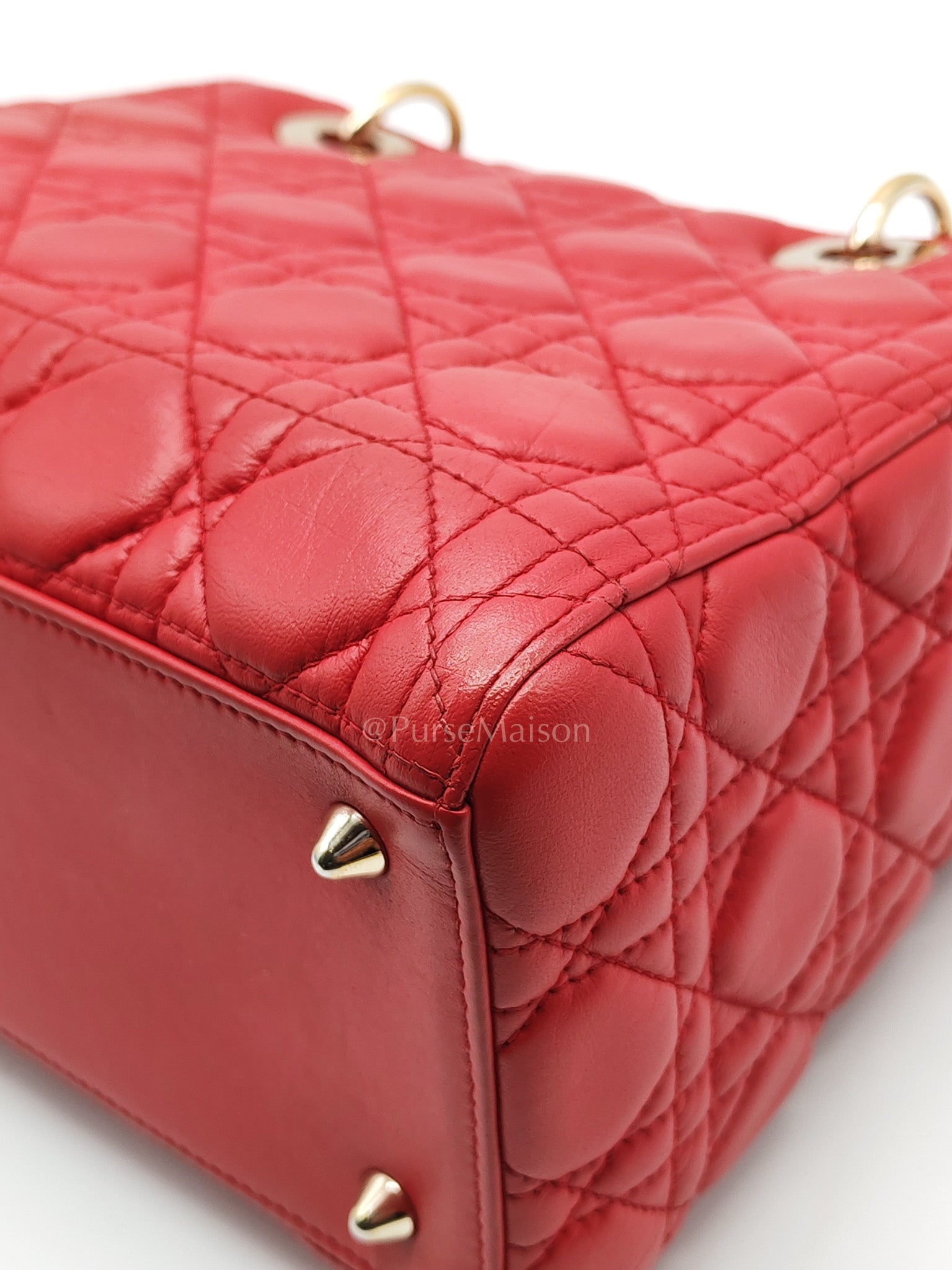 Lady Dior Medium in Red Quilted Cannage Lambskin Leather & Gold Hardware