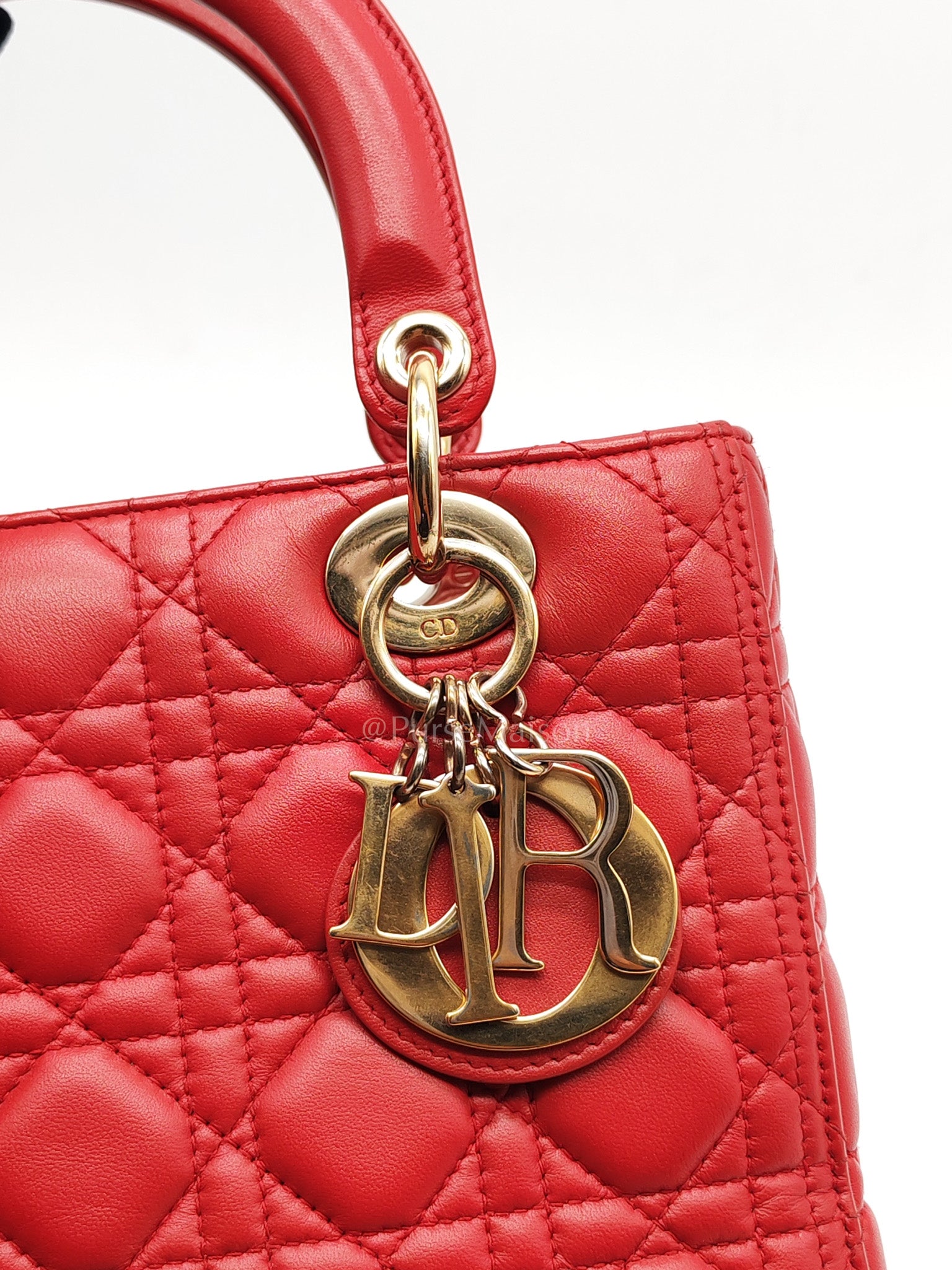 Lady Dior Medium in Red Quilted Cannage Lambskin Leather & Gold Hardware