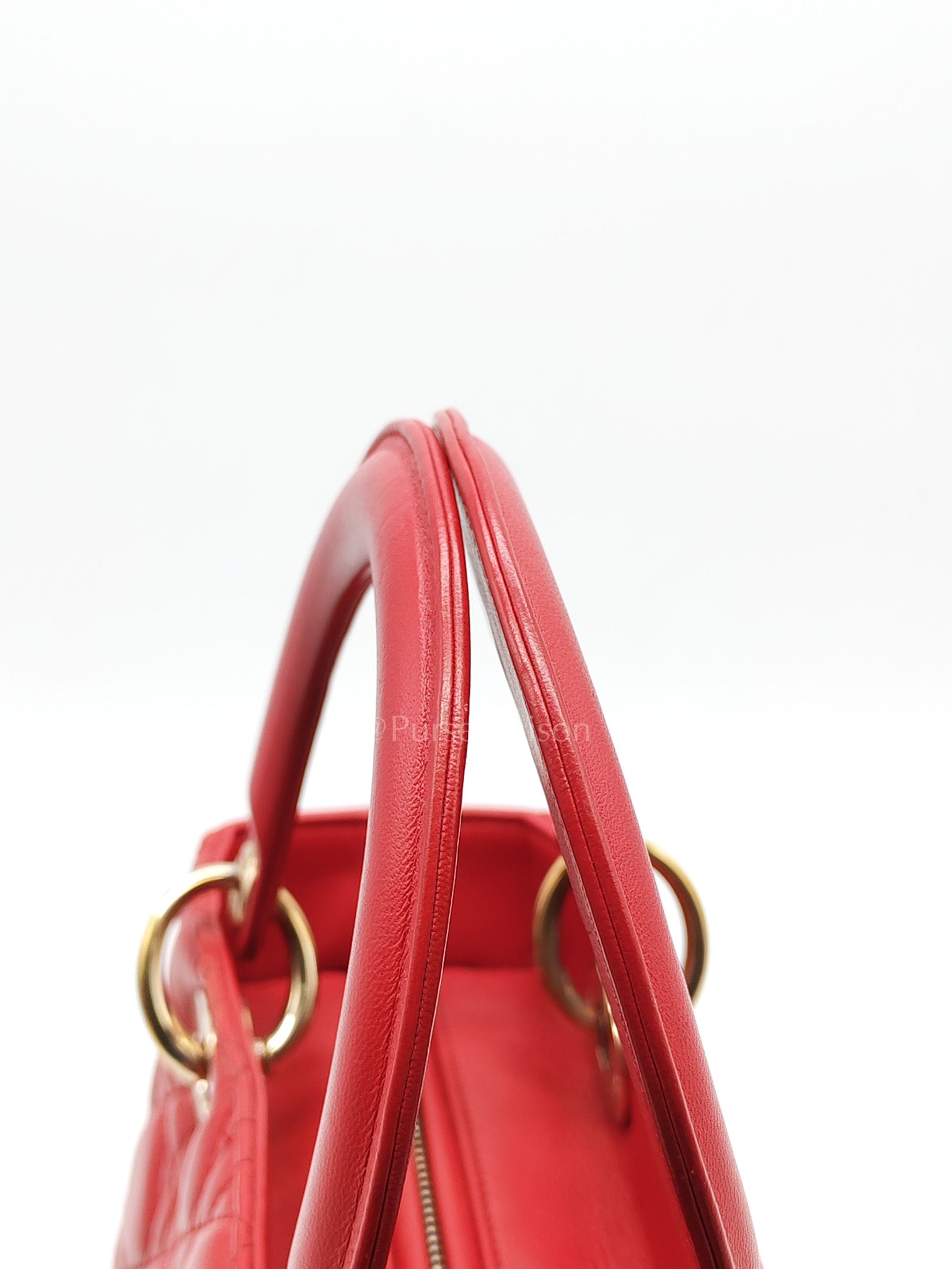 Lady Dior Medium in Red Quilted Cannage Lambskin Leather & Gold Hardware