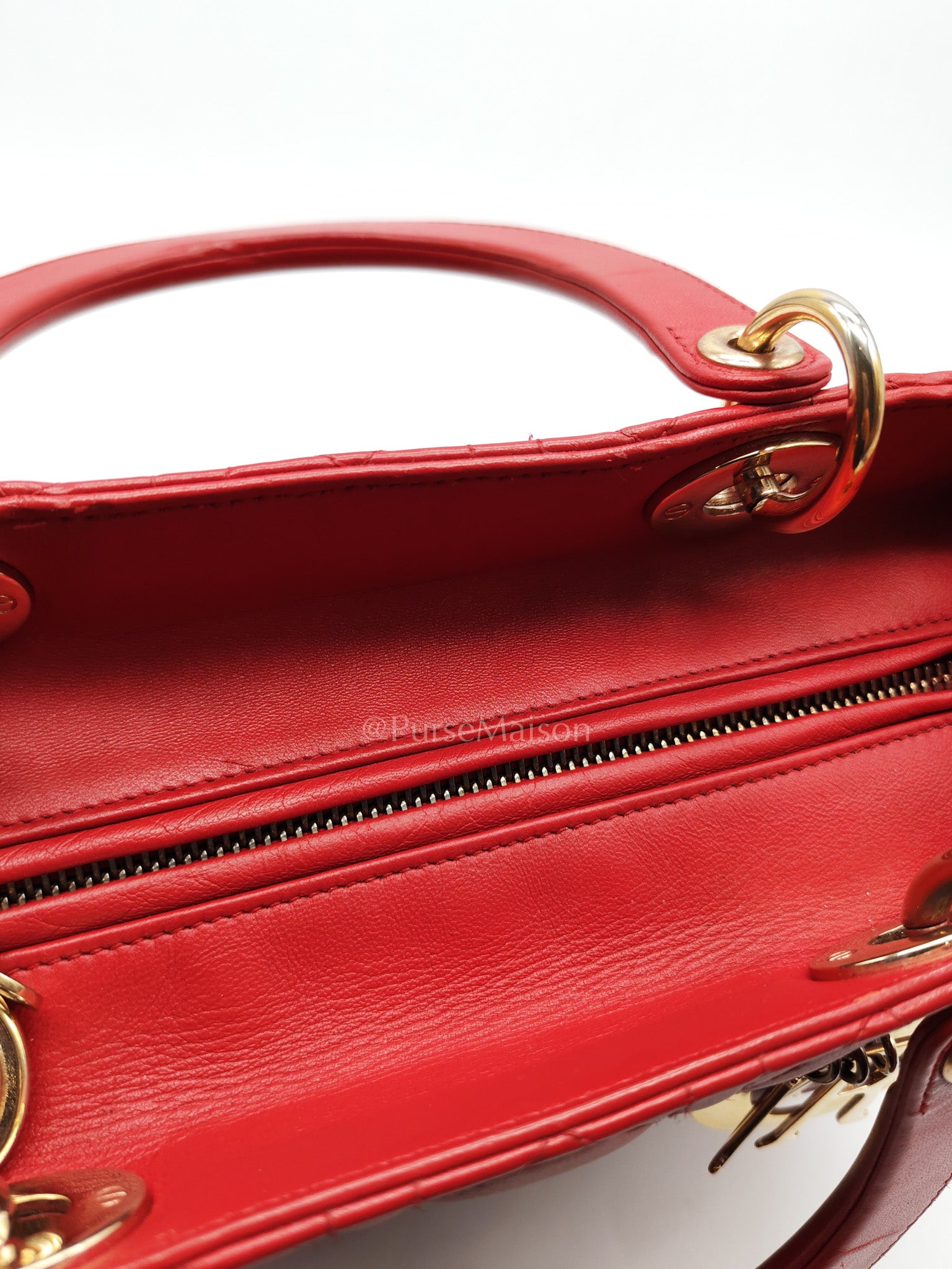 Lady Dior Medium in Red Quilted Cannage Lambskin Leather & Gold Hardware