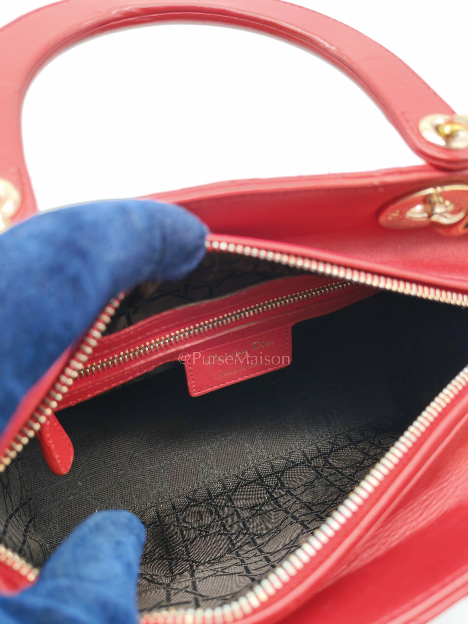 Lady Dior Medium in Red Quilted Cannage Lambskin Leather & Gold Hardware