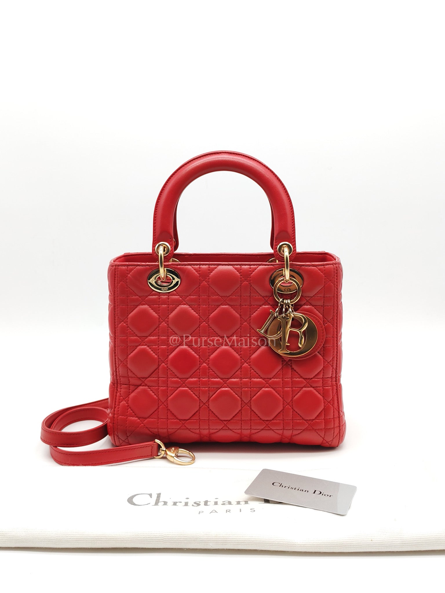 Lady Dior Medium in Red Quilted Cannage Lambskin Leather & Gold Hardware