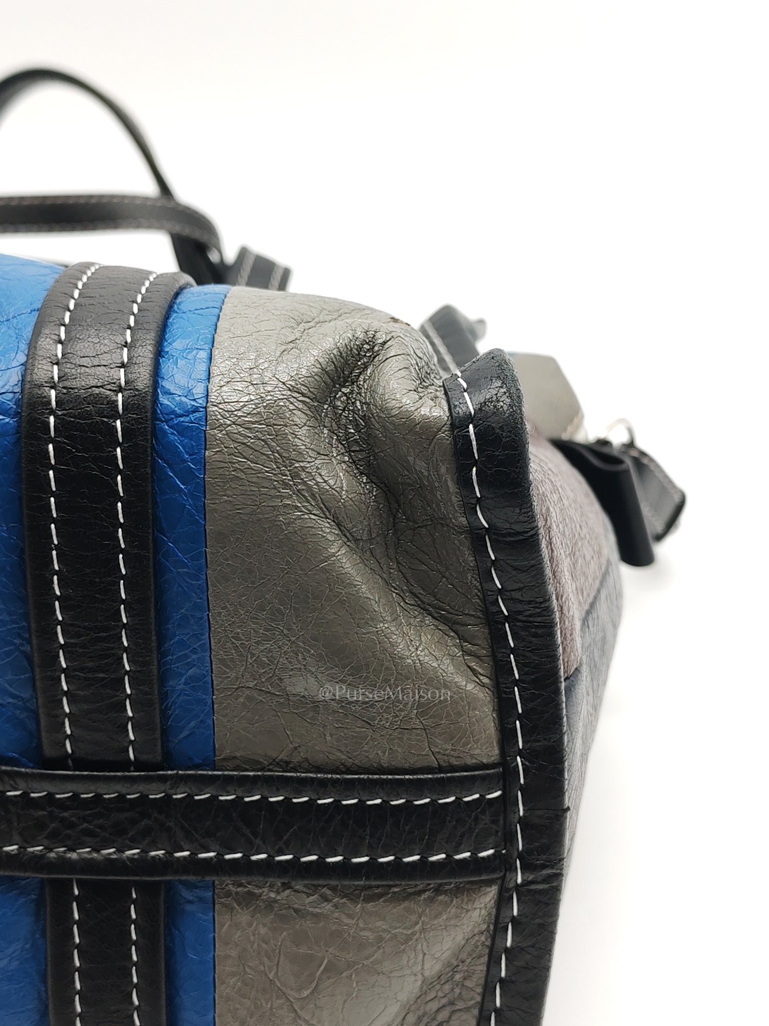 Bazar Shopper Satchel in Multicolor Striped Lambskin Leather and Silver Hardware