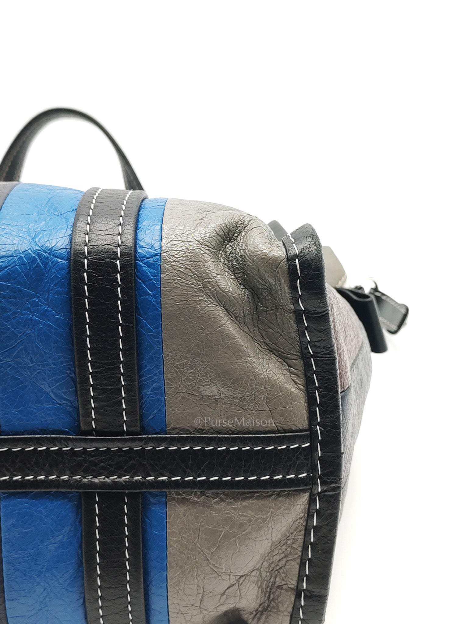 Bazar Shopper Satchel in Multicolor Striped Lambskin Leather and Silver Hardware