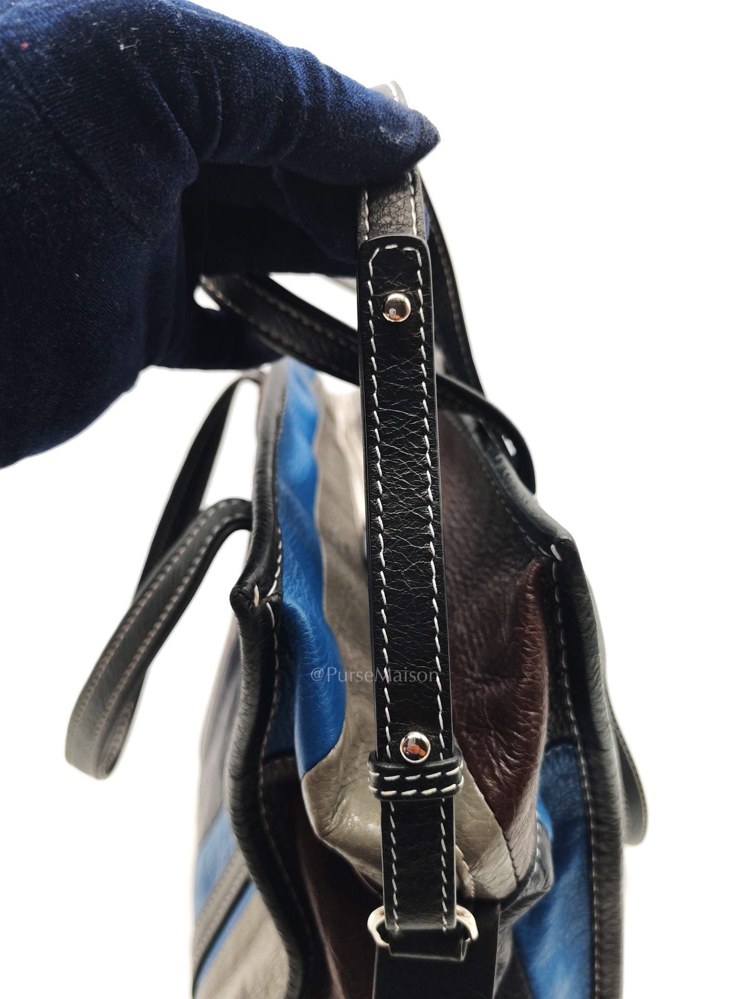 Bazar Shopper Satchel in Multicolor Striped Lambskin Leather and Silver Hardware