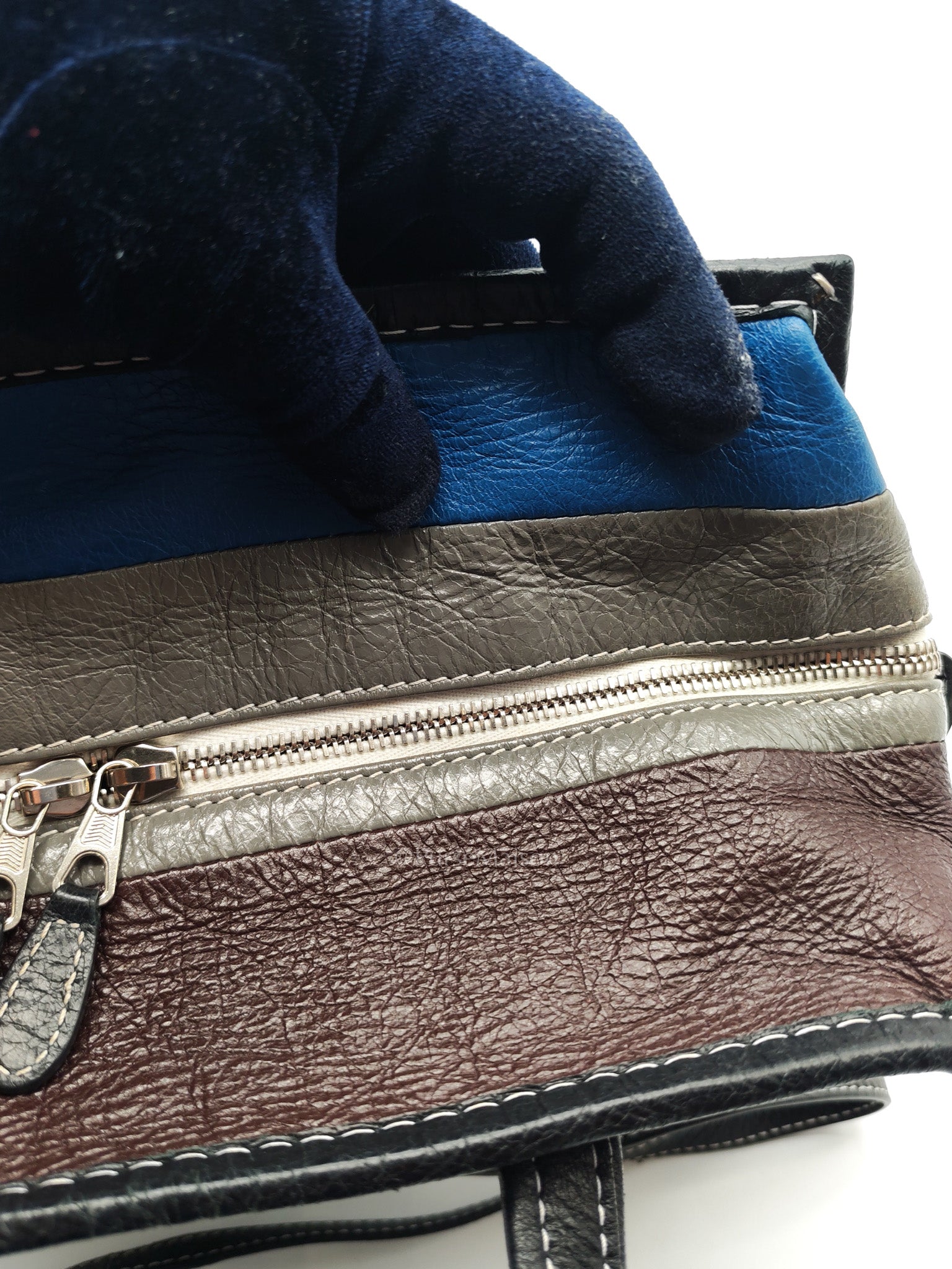 Bazar Shopper Satchel in Multicolor Striped Lambskin Leather and Silver Hardware