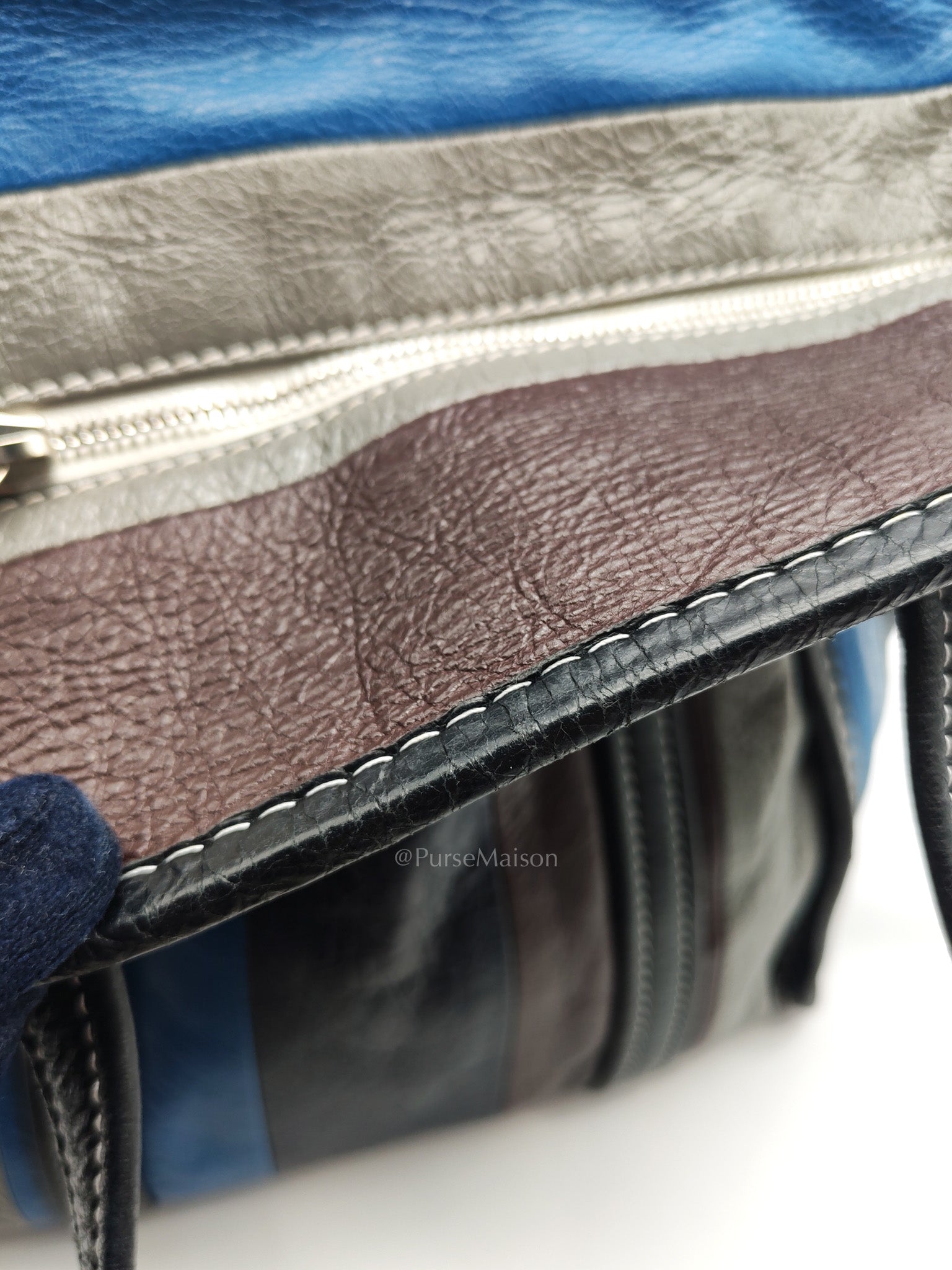 Bazar Shopper Satchel in Multicolor Striped Lambskin Leather and Silver Hardware