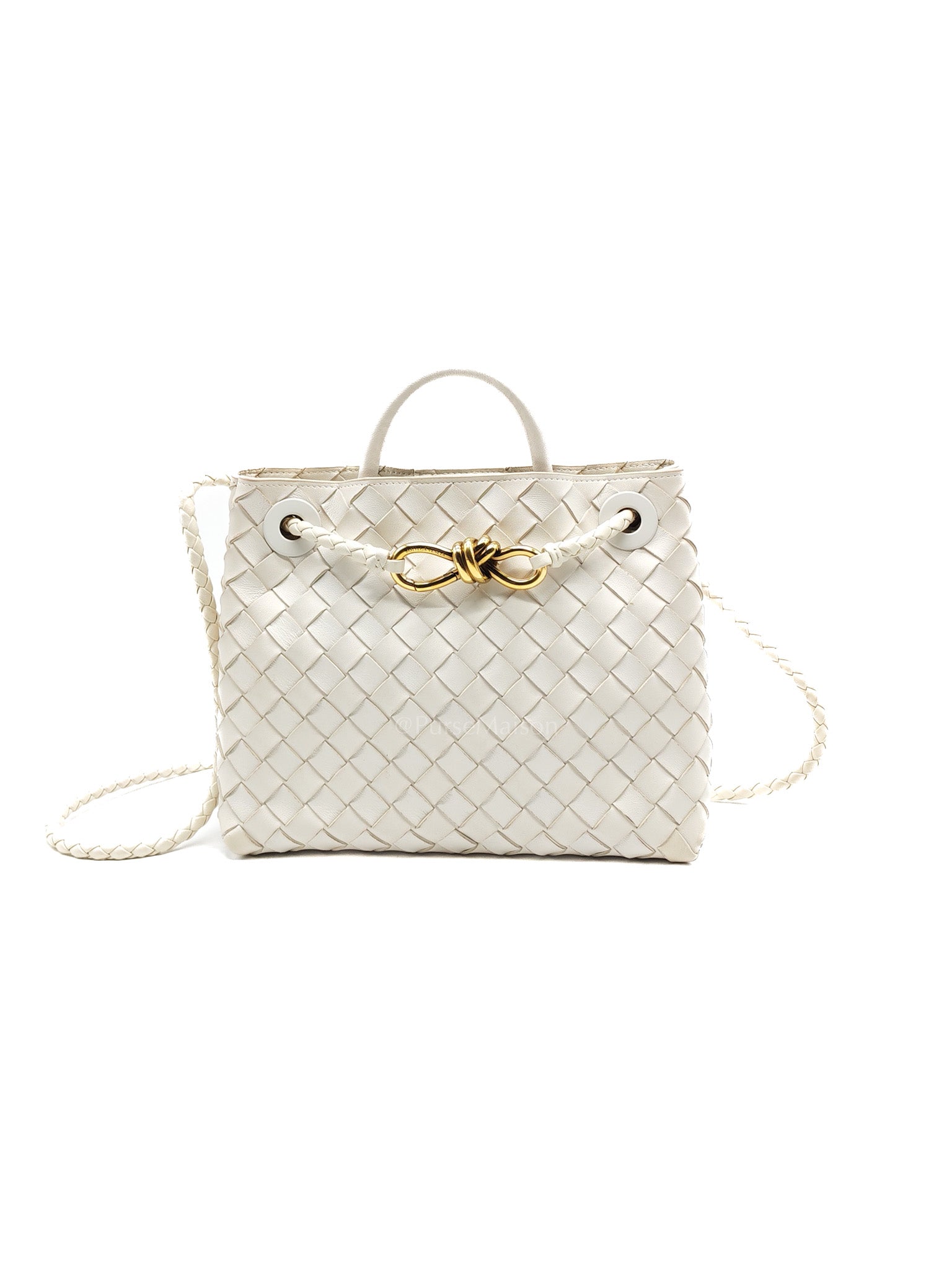 Andiamo Small in White Intrecciato Leather Shoulder Bag