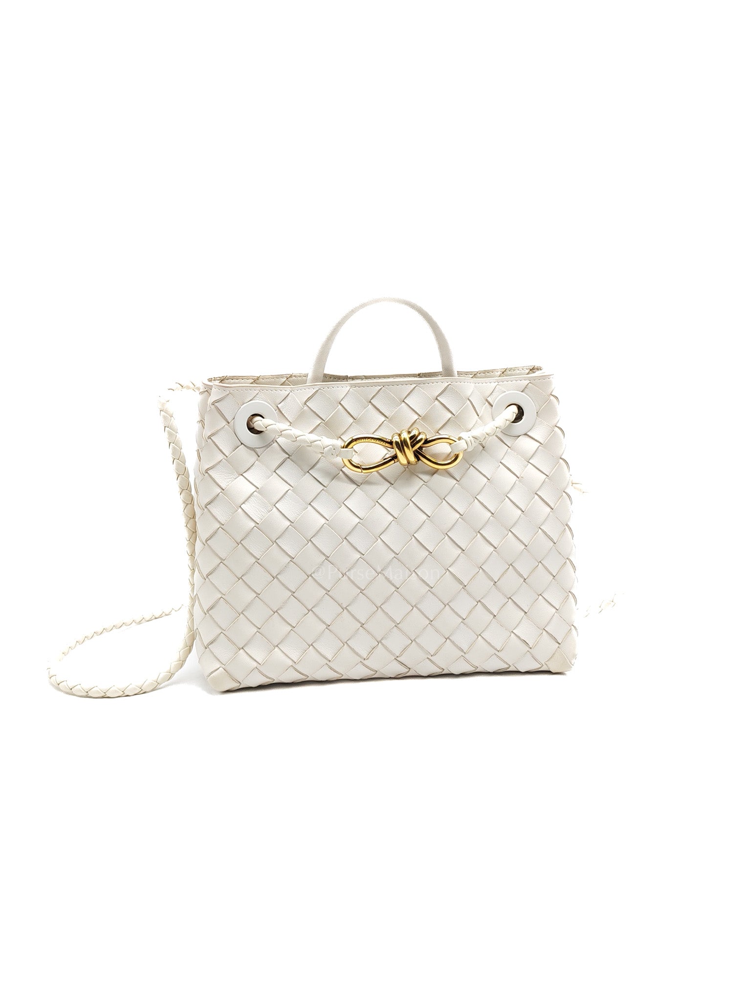 Andiamo Small in White Intrecciato Leather Shoulder Bag
