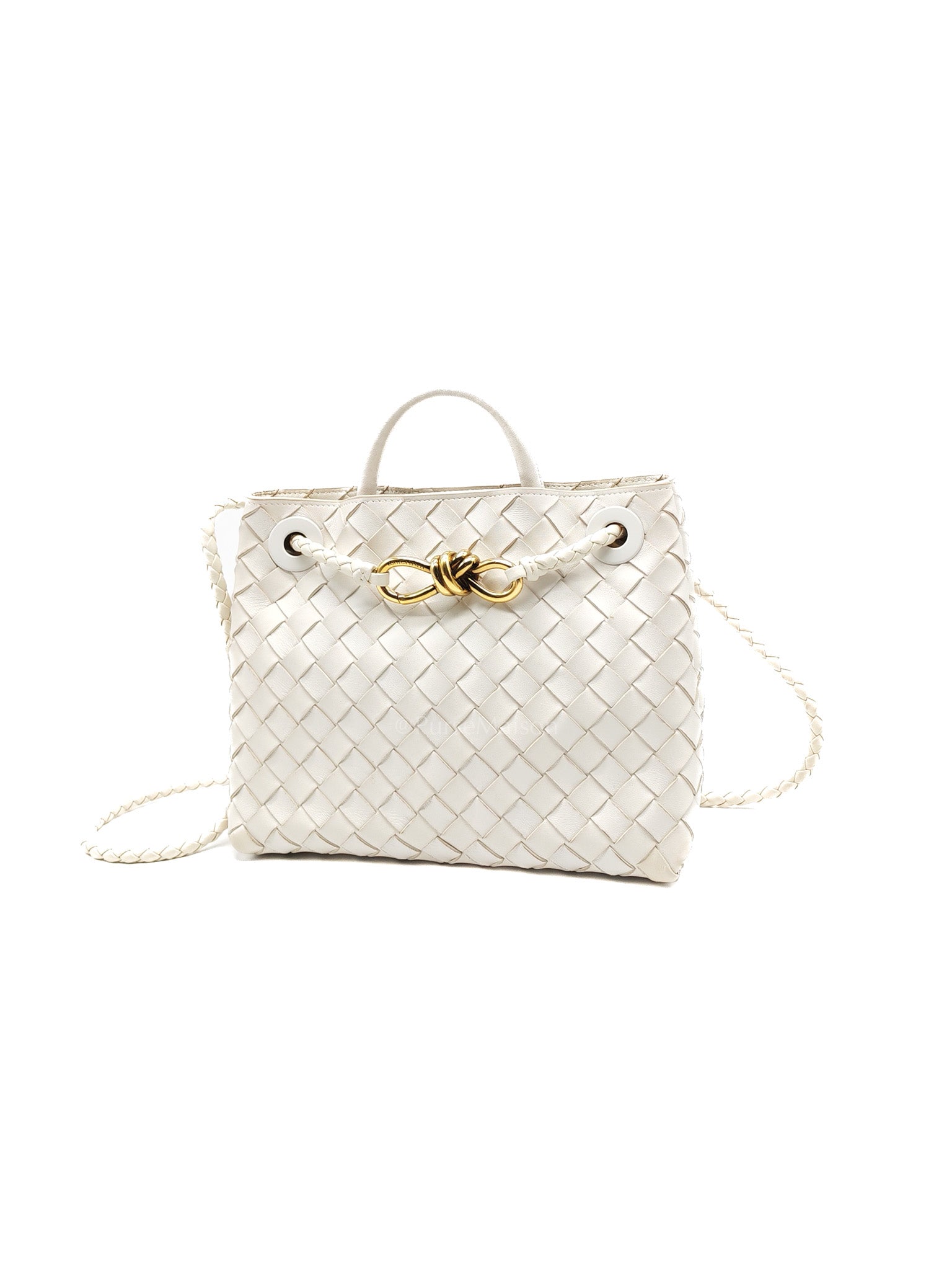 Andiamo Small in White Intrecciato Leather Shoulder Bag