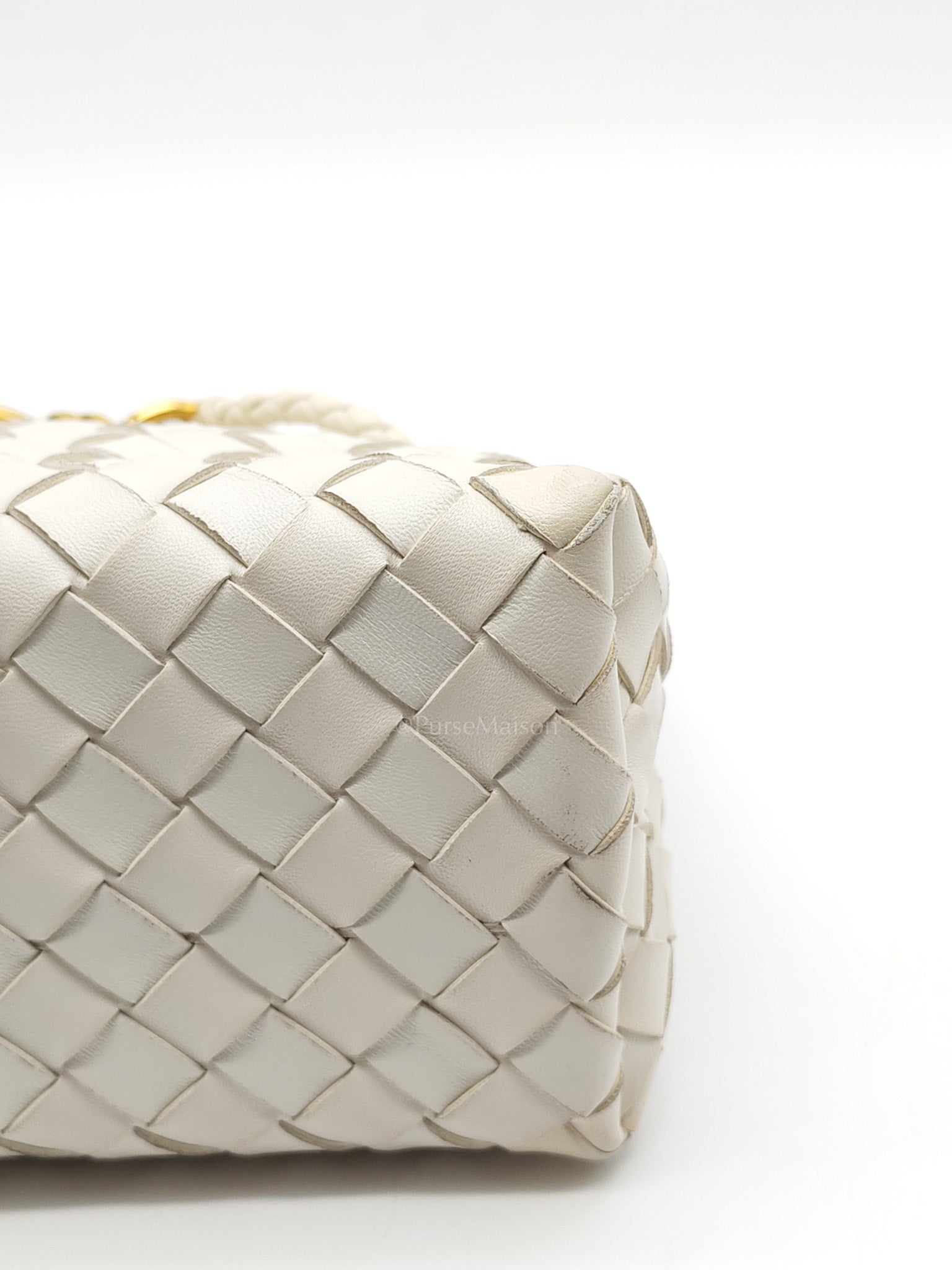 Andiamo Small in White Intrecciato Leather Shoulder Bag