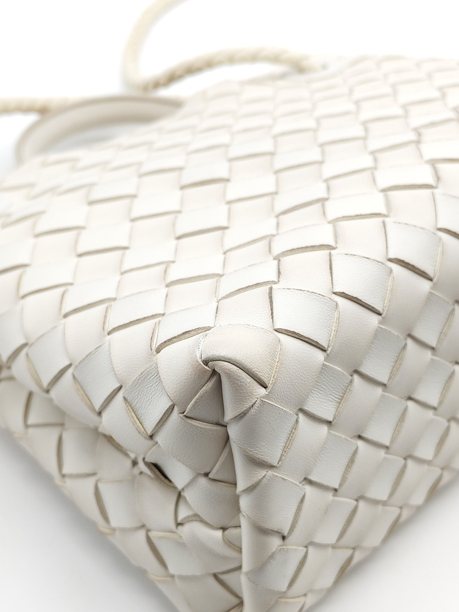 Andiamo Small in White Intrecciato Leather Shoulder Bag