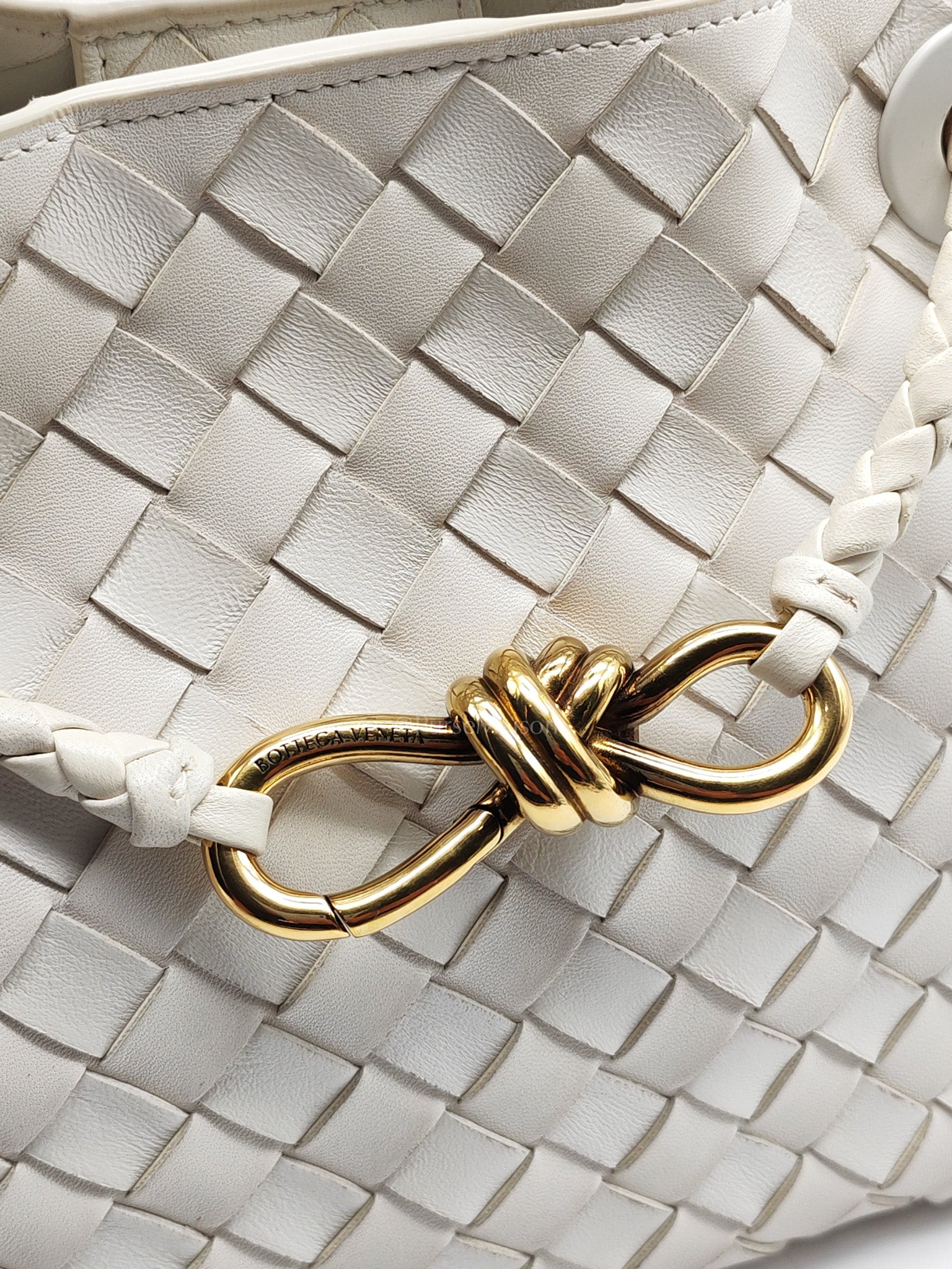 Andiamo Small in White Intrecciato Leather Shoulder Bag