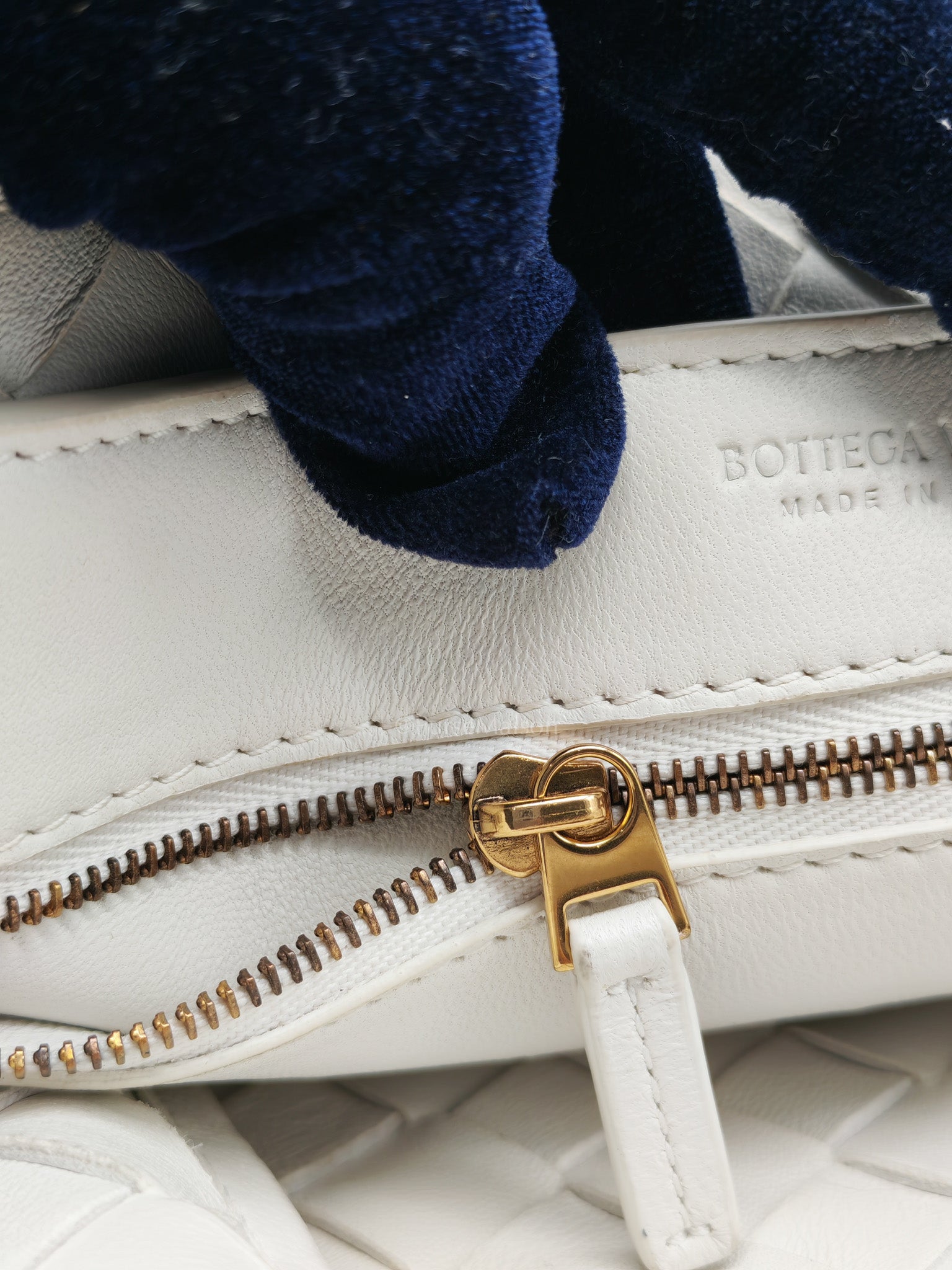 Andiamo Small in White Intrecciato Leather Shoulder Bag