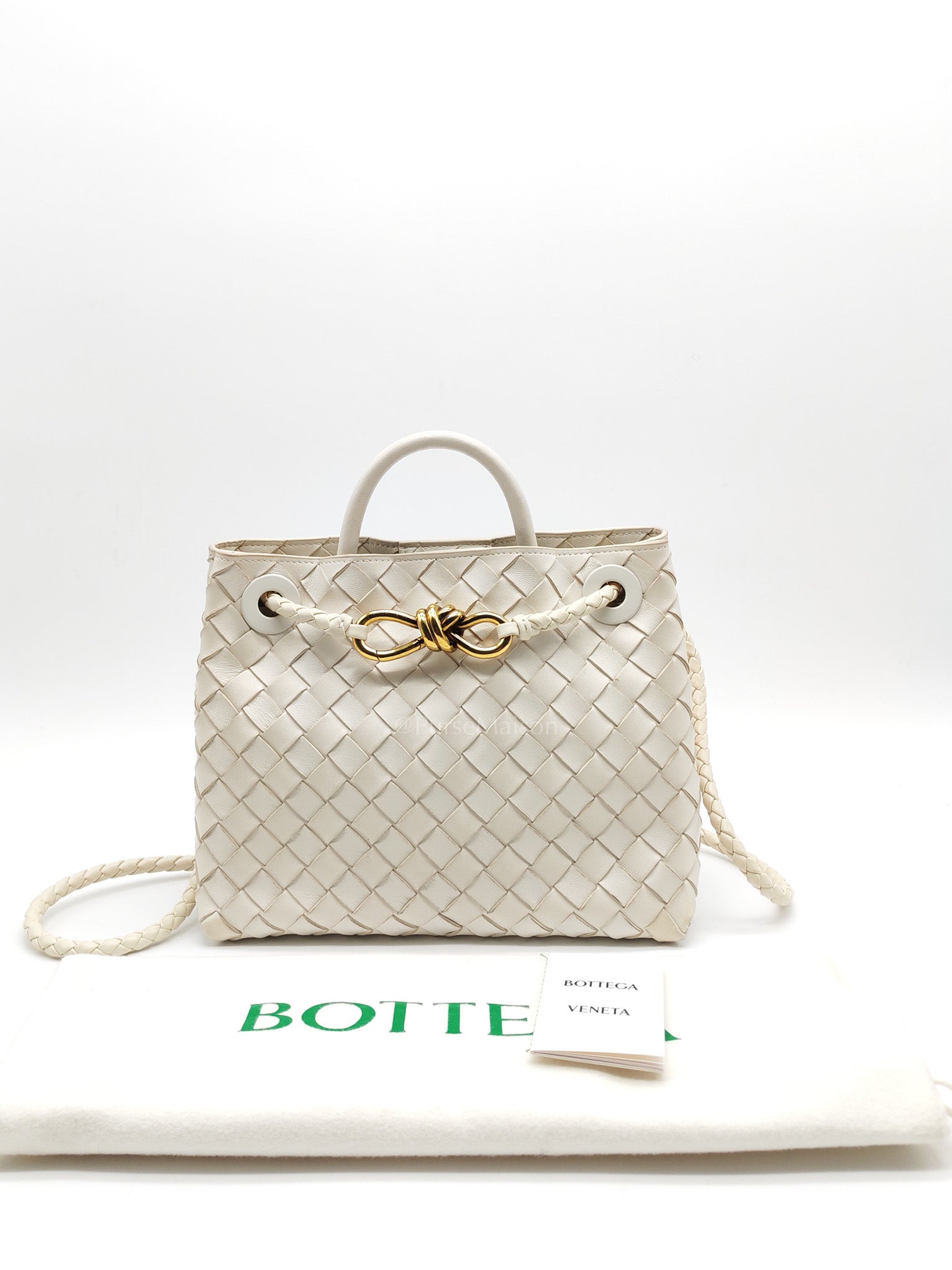 Andiamo Small in White Intrecciato Leather Shoulder Bag
