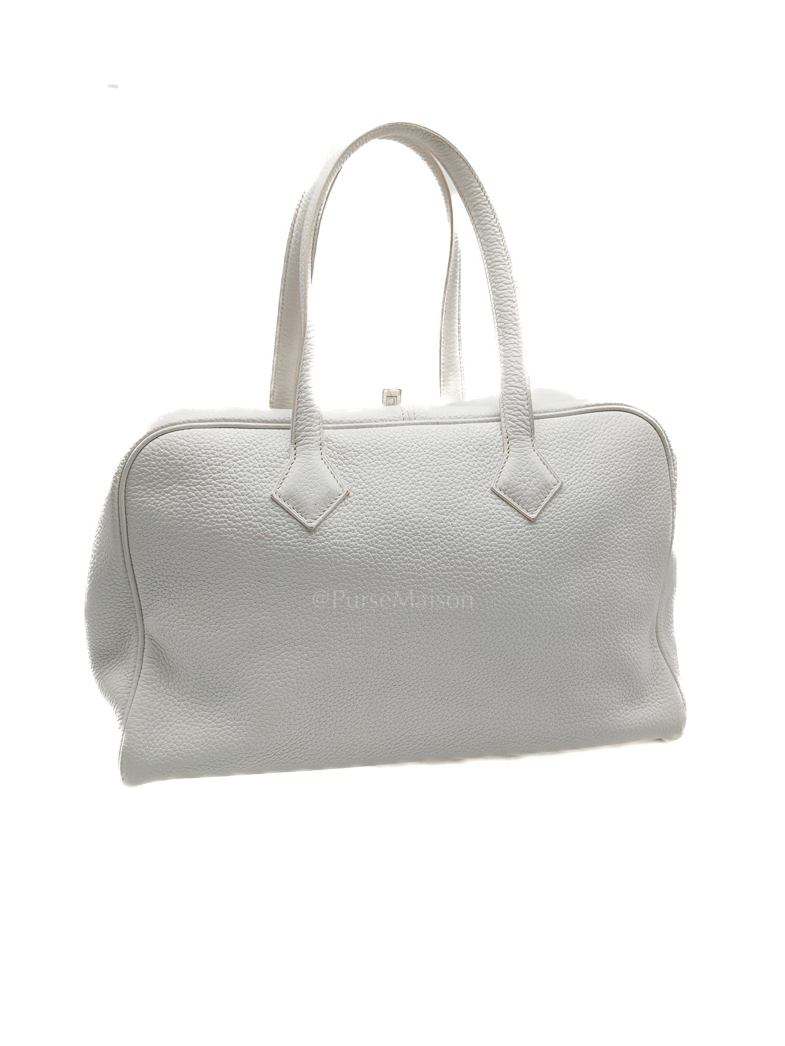 Victoria II 35 in White Clemence Leather & Palladium Hardware Stamp R (2014)