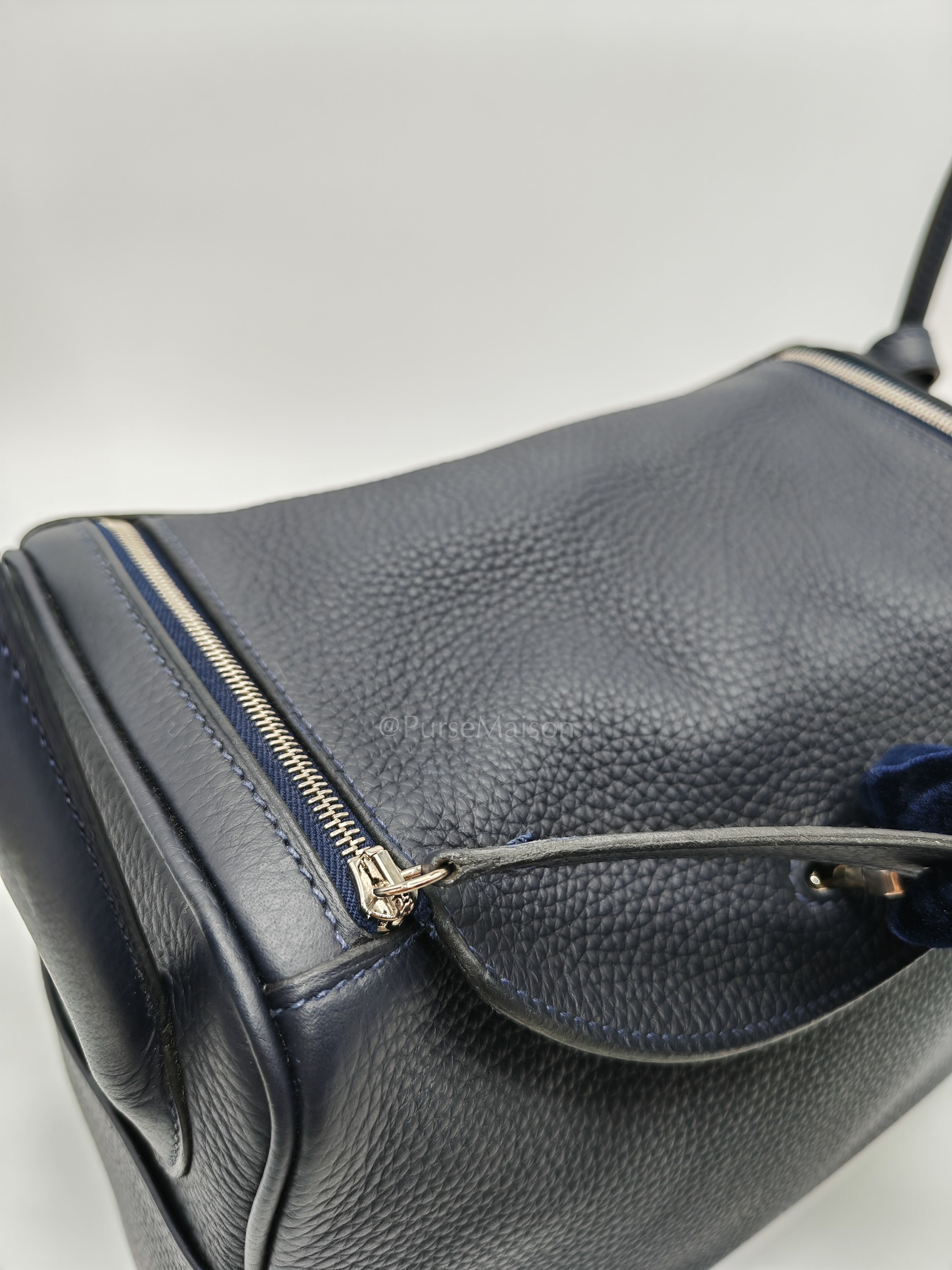 Lindy 26 Blue Nuit in Togo Leather and Palladium Hardware Stamp C (2018) | Purse Maison Luxury Bags Shop