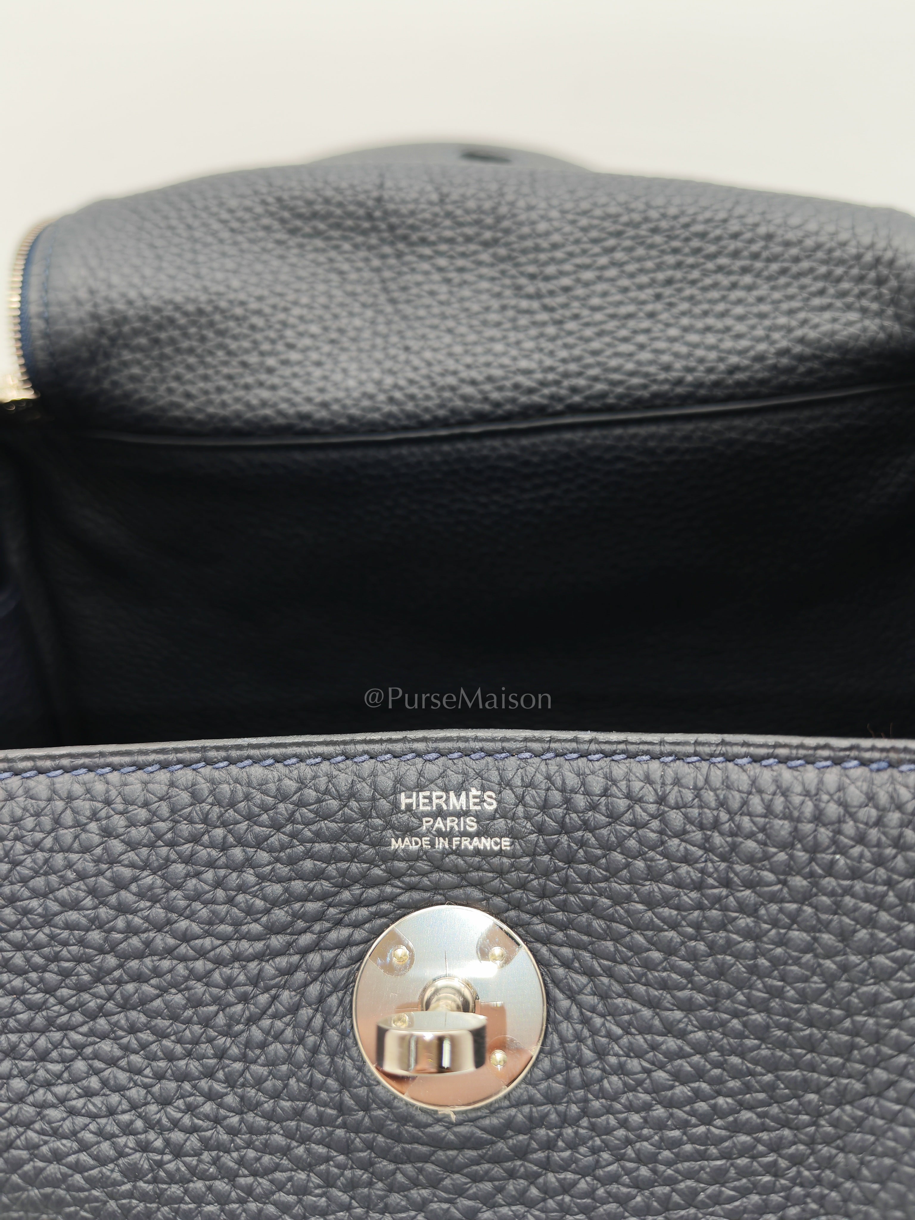 Lindy 26 Blue Nuit in Togo Leather and Palladium Hardware Stamp C (2018) | Purse Maison Luxury Bags Shop