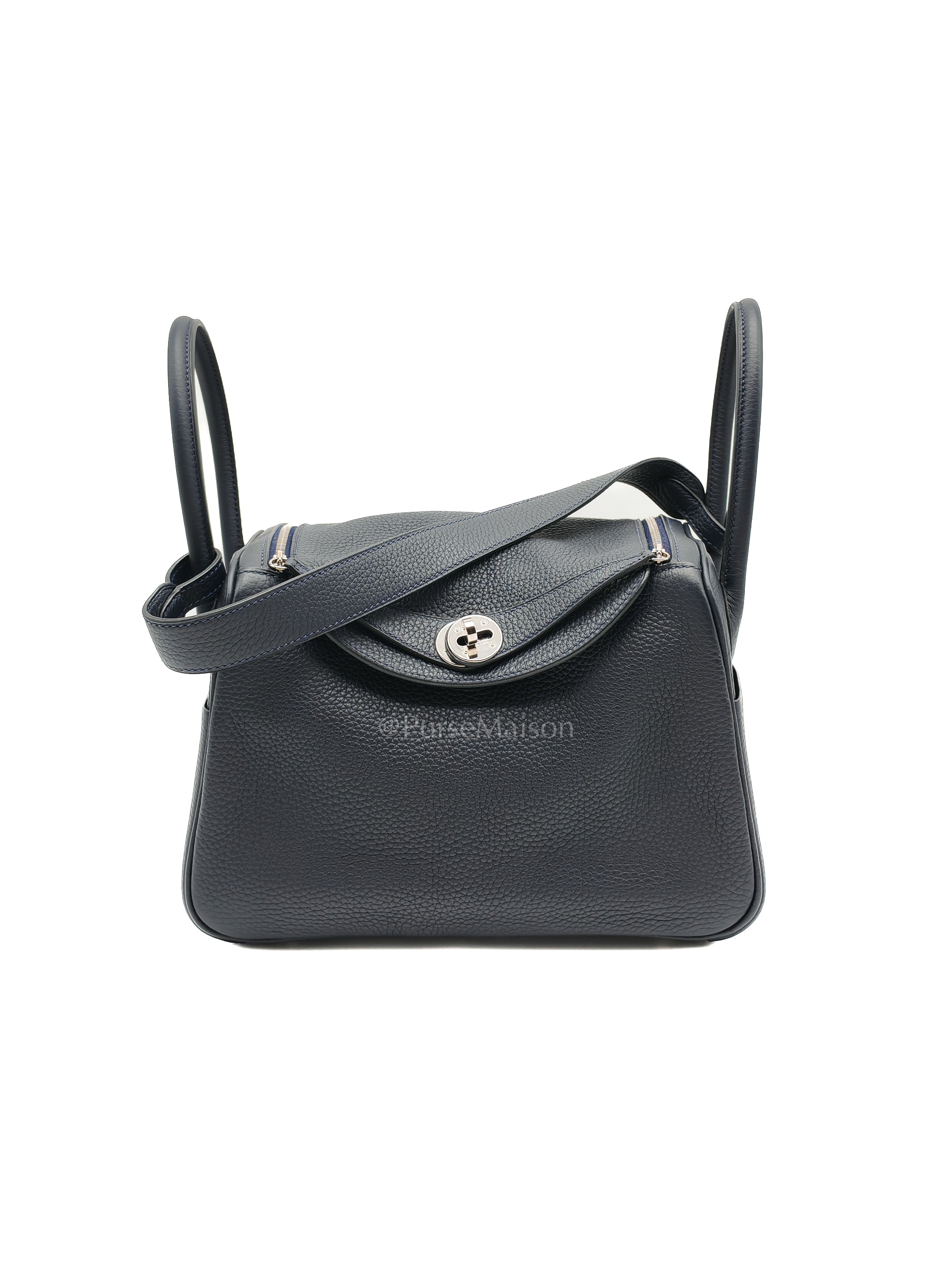 Lindy 26 Blue Nuit in Togo Leather and Palladium Hardware Stamp C (2018) | Purse Maison Luxury Bags Shop