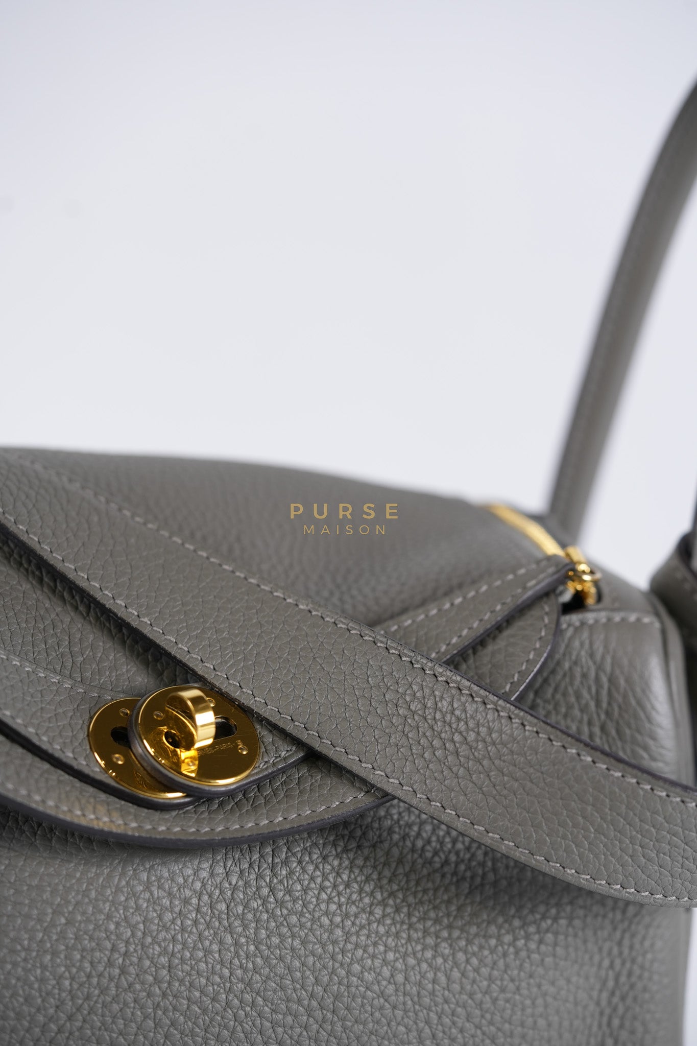 Lindy 26 Gris Meyer Togo Leather and Gold Hardware Stamp U (2022) | Purse Maison Luxury Bags Shop