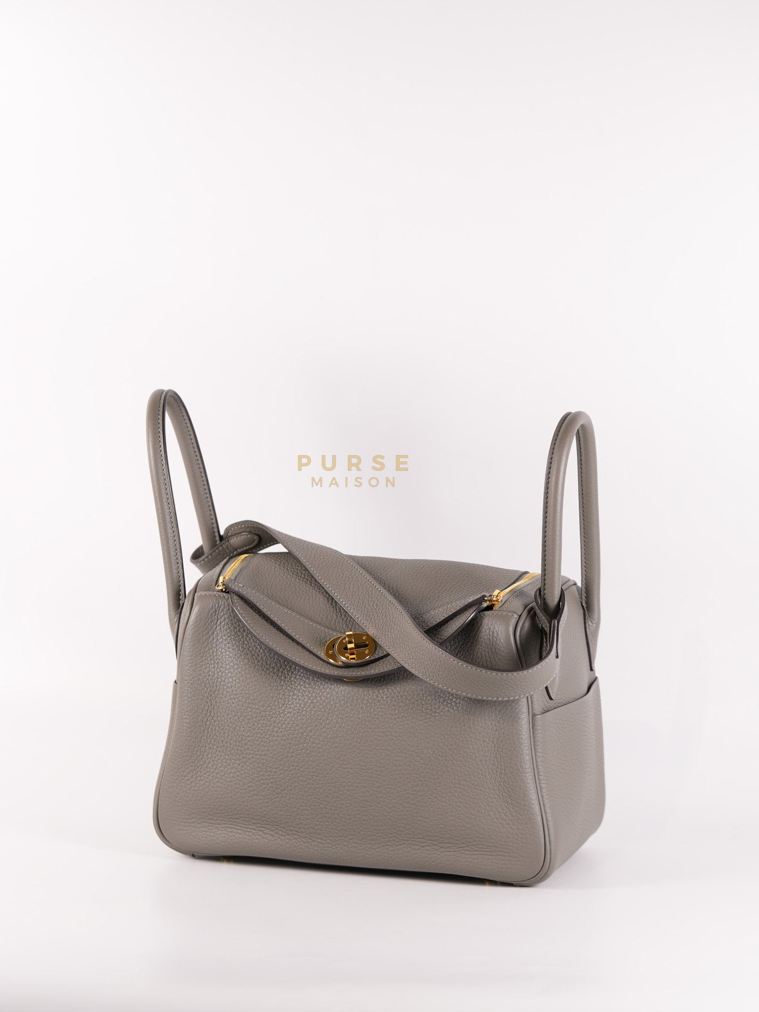 Lindy 26 Gris Meyer Togo Leather and Gold Hardware Stamp U (2022) | Purse Maison Luxury Bags Shop