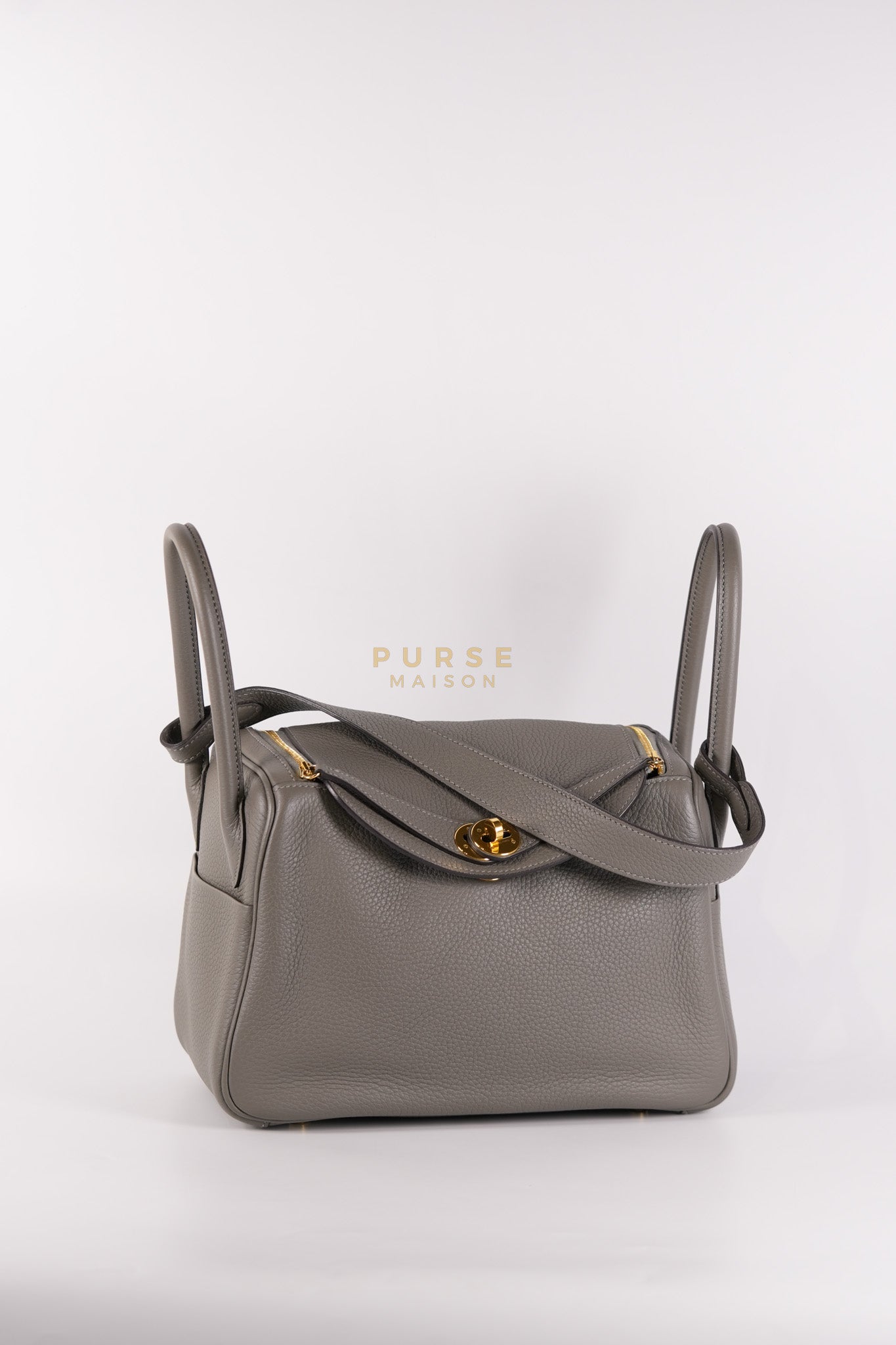 Lindy 26 Gris Meyer Togo Leather and Gold Hardware Stamp U (2022) | Purse Maison Luxury Bags Shop