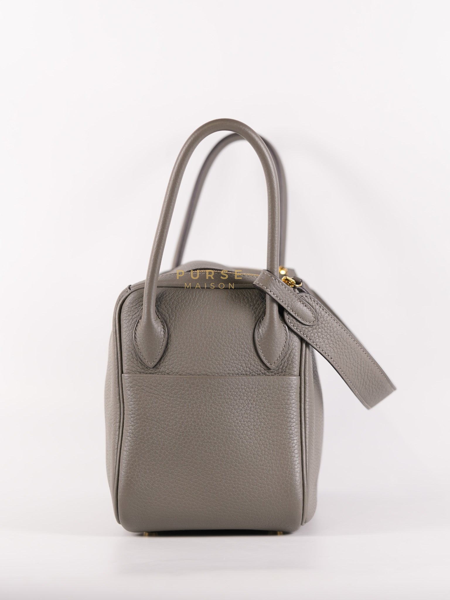 Lindy 26 Gris Meyer Togo Leather and Gold Hardware Stamp U (2022) | Purse Maison Luxury Bags Shop