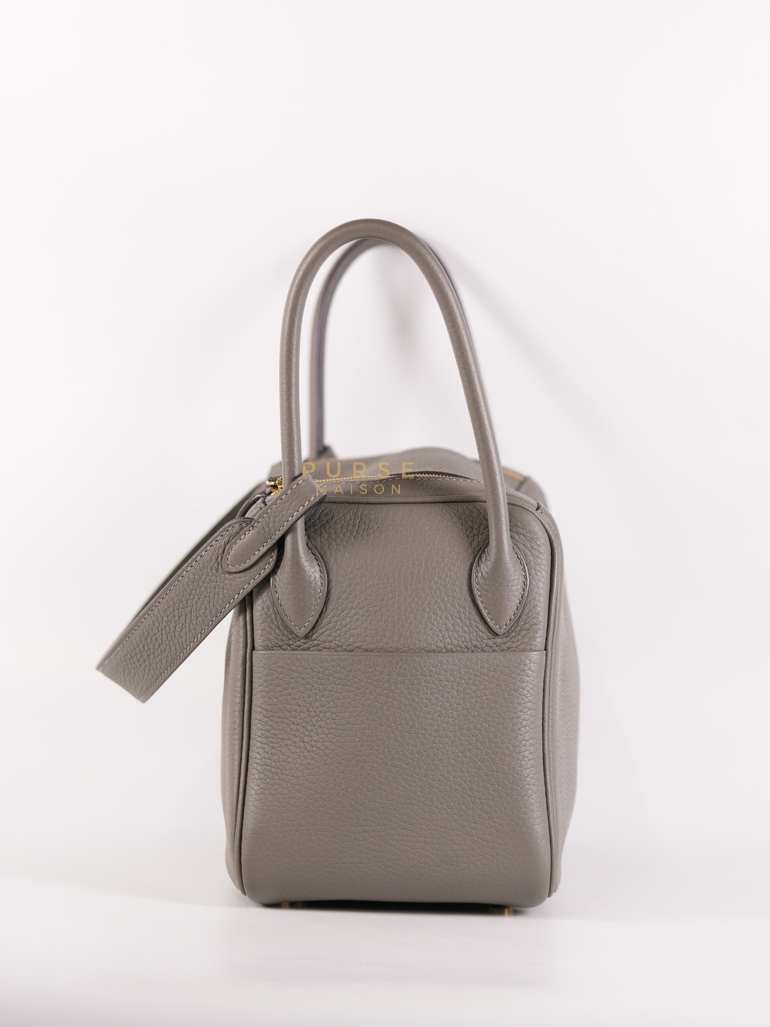 Lindy 26 Gris Meyer Togo Leather and Gold Hardware Stamp U (2022) | Purse Maison Luxury Bags Shop