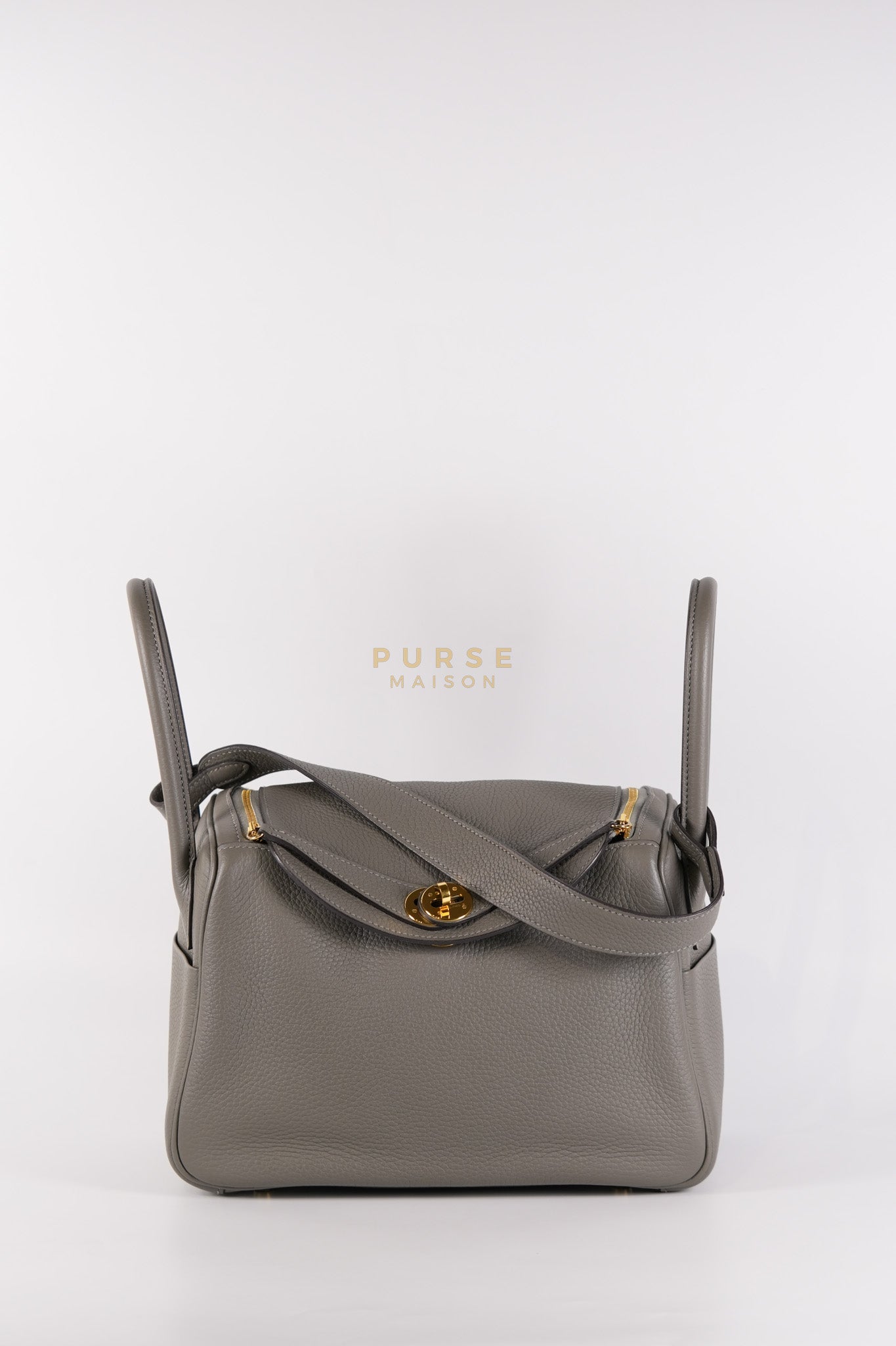 Lindy 26 Gris Meyer Togo Leather and Gold Hardware Stamp U (2022) | Purse Maison Luxury Bags Shop