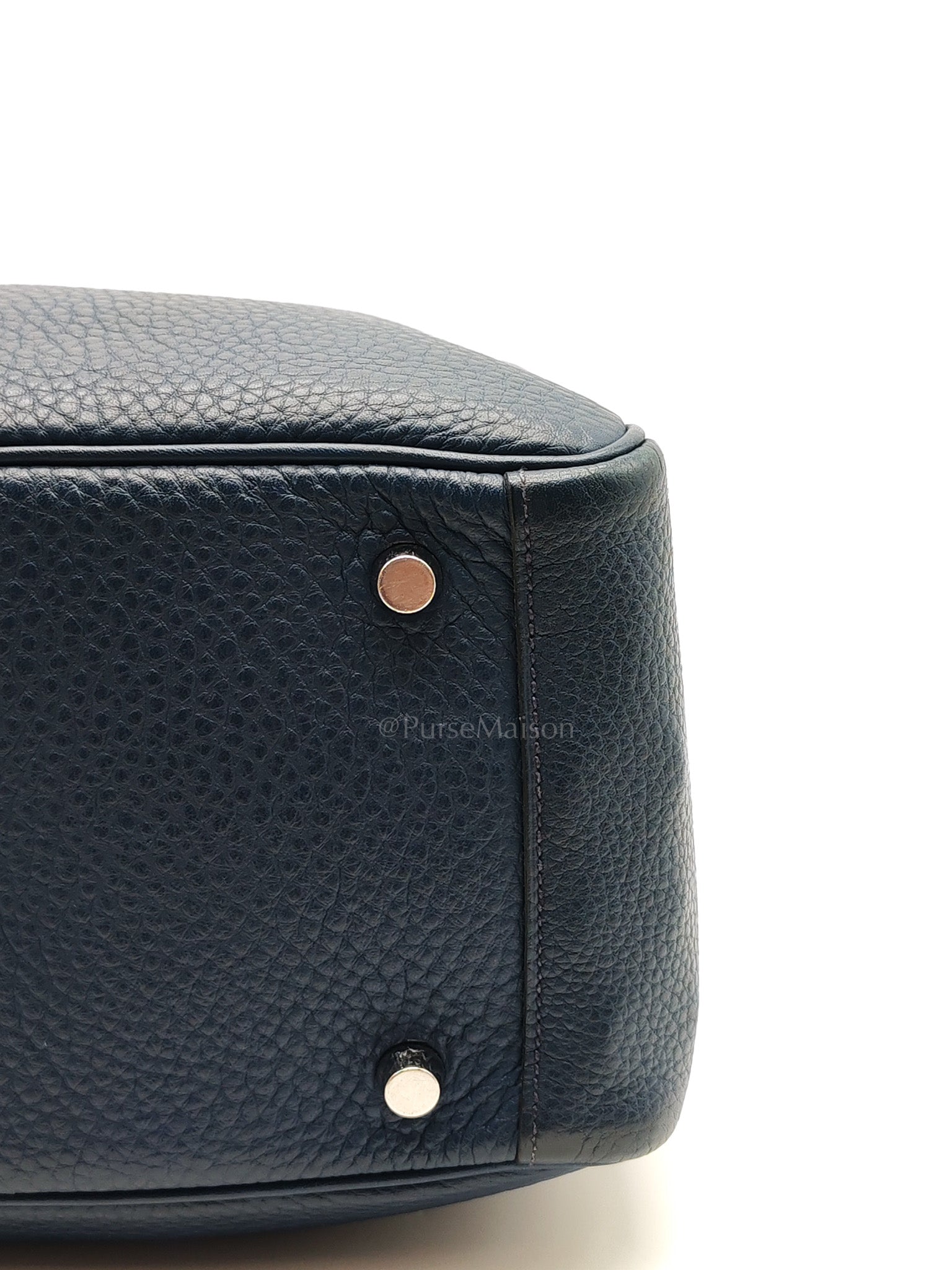 Lindy 26 in Blue Nuit Clemence Leather & Palladium Hardware Stamp Square N (2010) | Purse Maison Luxury Bags Shop