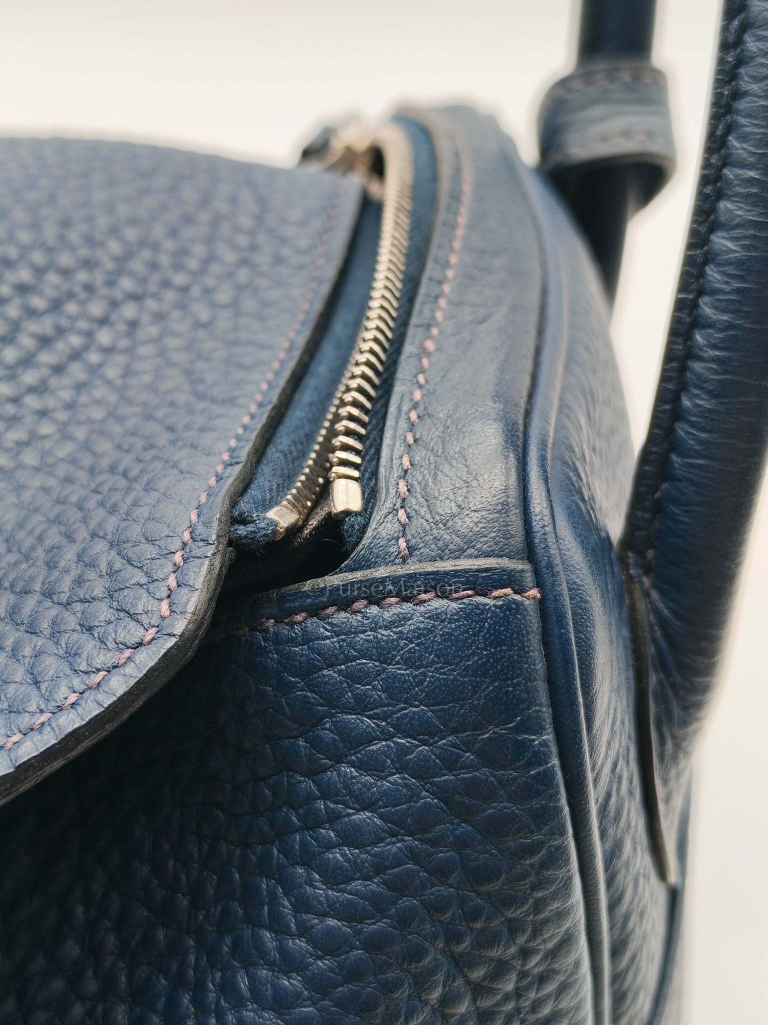 Lindy 26 in Blue Nuit Clemence Leather & Palladium Hardware Stamp Square N (2010) | Purse Maison Luxury Bags Shop