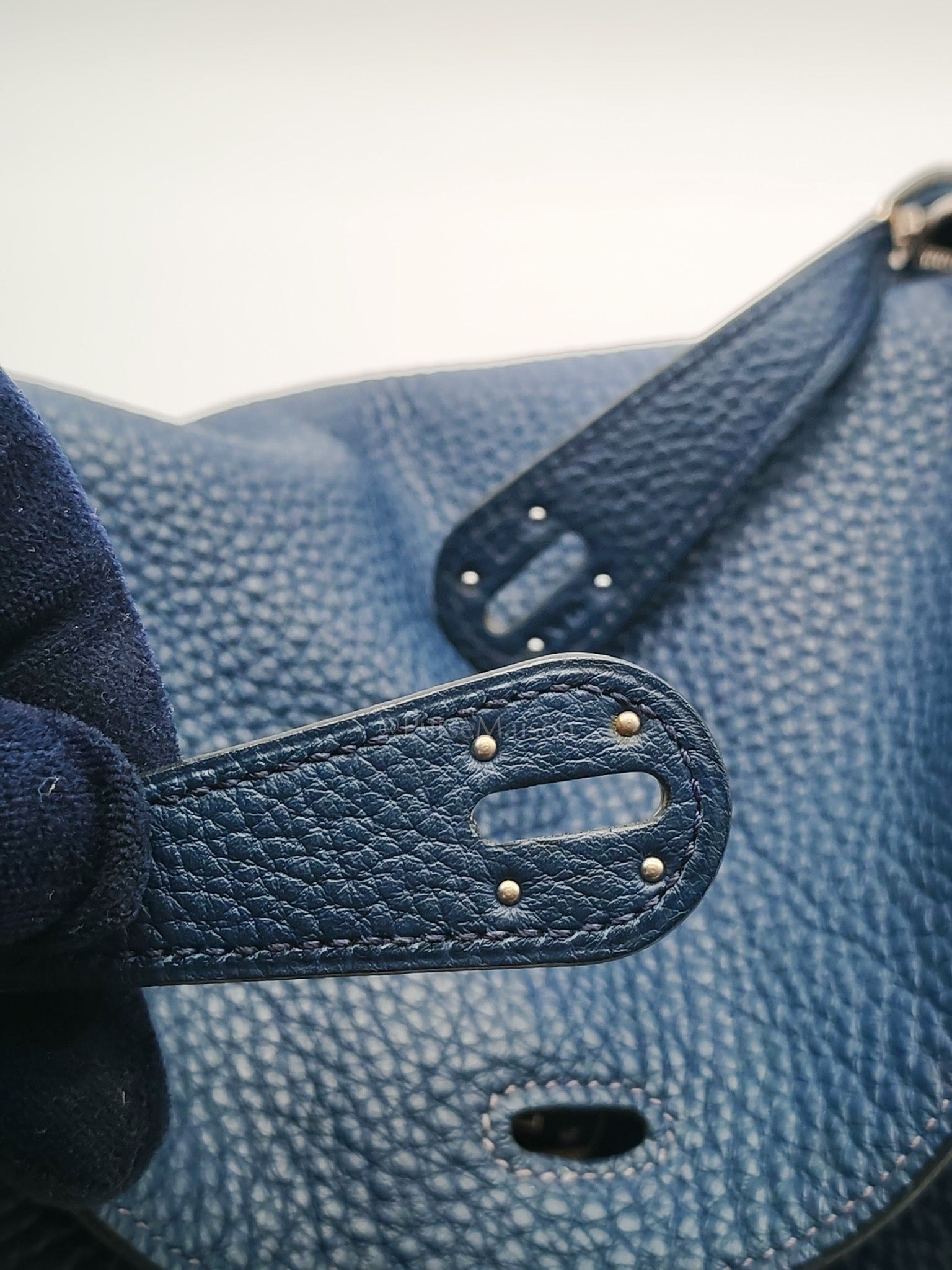 Lindy 26 in Blue Nuit Clemence Leather & Palladium Hardware Stamp Square N (2010) | Purse Maison Luxury Bags Shop