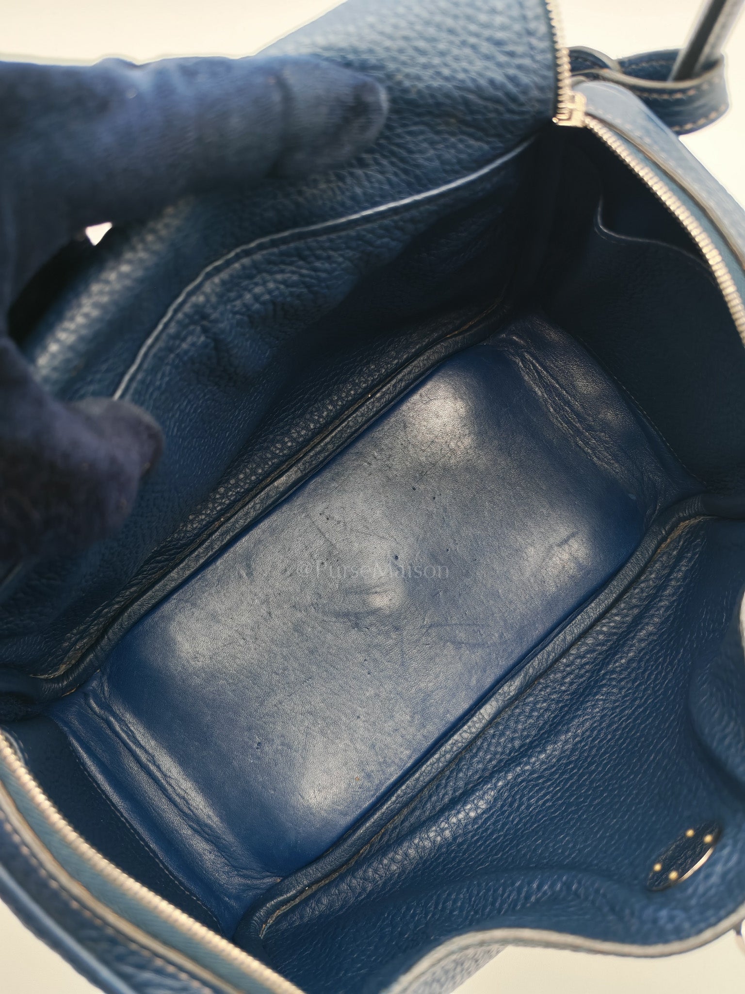 Lindy 26 in Blue Nuit Clemence Leather & Palladium Hardware Stamp Square N (2010) | Purse Maison Luxury Bags Shop