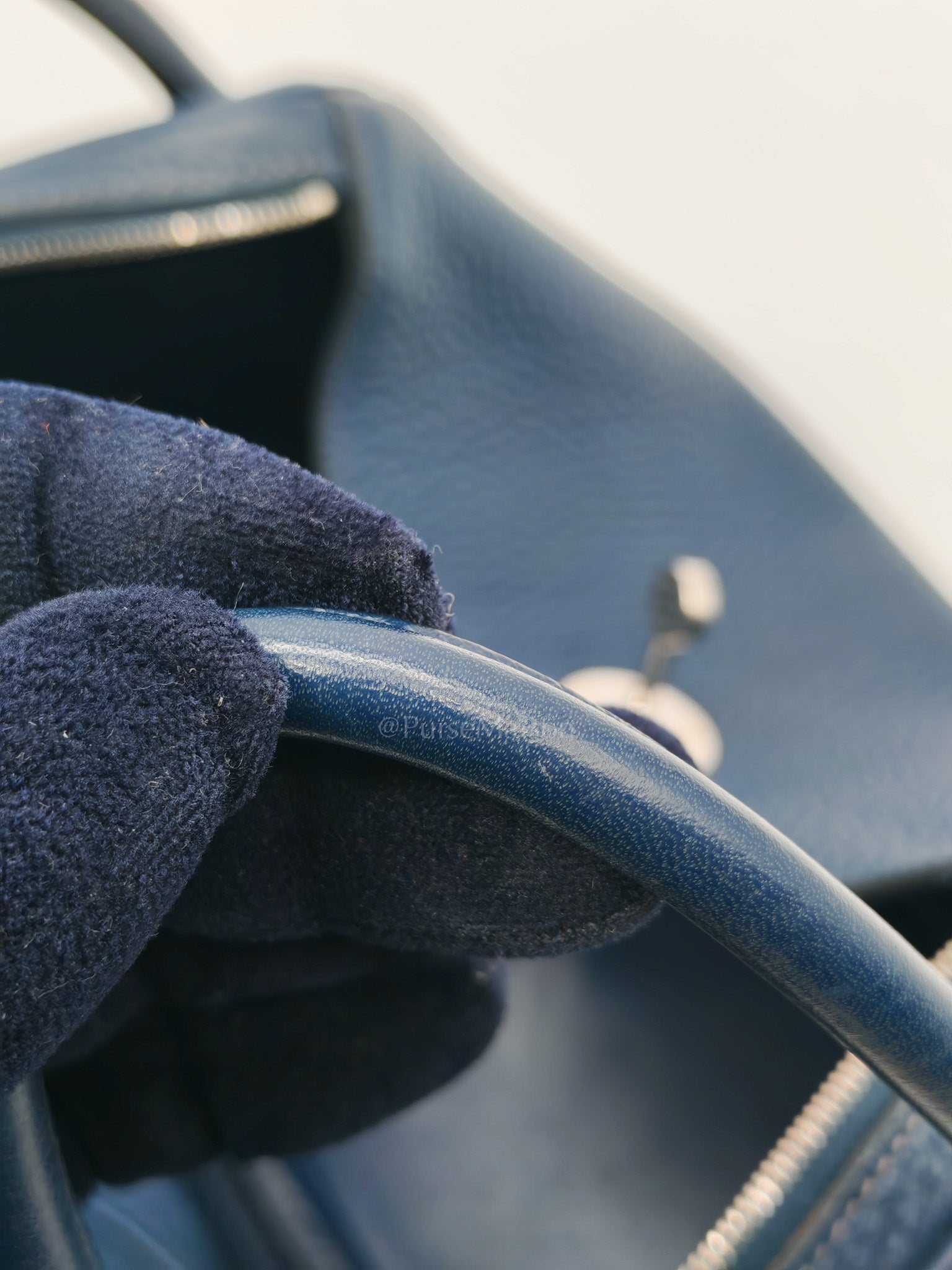 Lindy 26 in Blue Nuit Clemence Leather & Palladium Hardware Stamp Square N (2010) | Purse Maison Luxury Bags Shop
