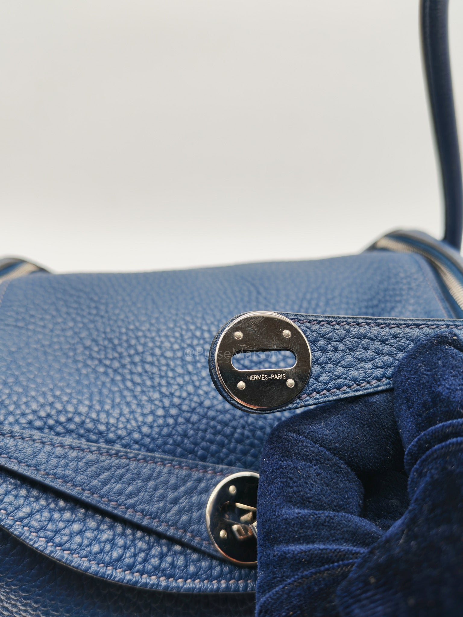 Lindy 26 in Blue Nuit Clemence Leather & Palladium Hardware Stamp Square N (2010) | Purse Maison Luxury Bags Shop
