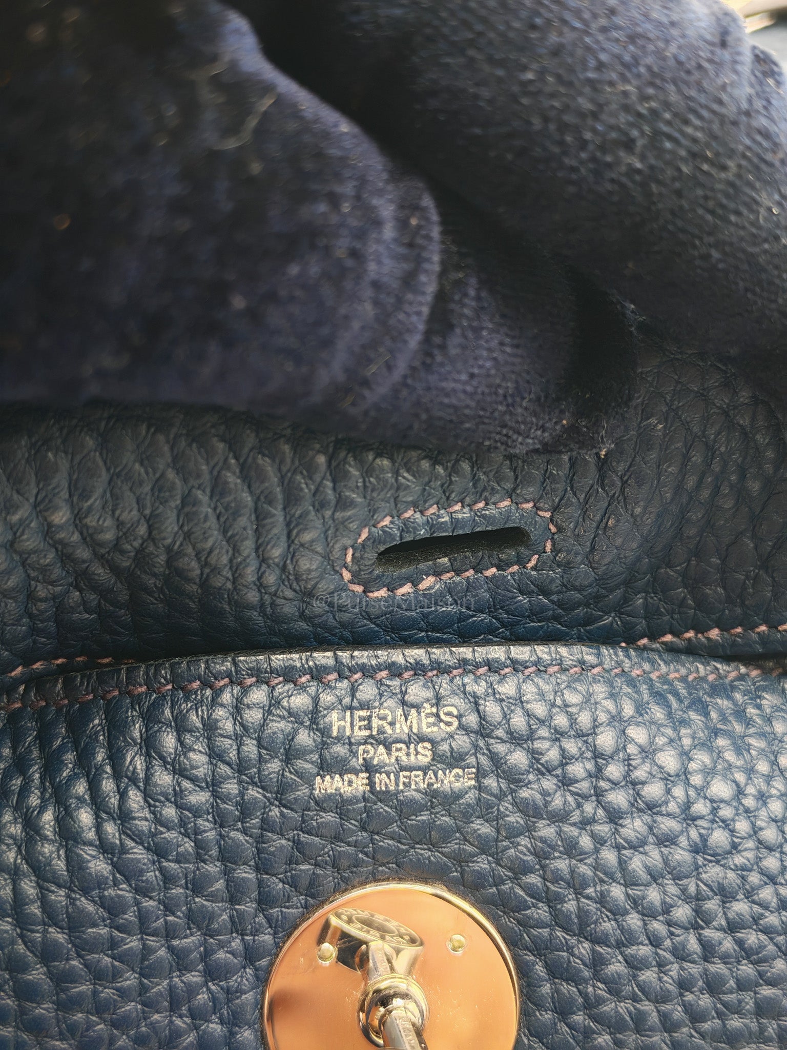 Lindy 26 in Blue Nuit Clemence Leather & Palladium Hardware Stamp Square N (2010) | Purse Maison Luxury Bags Shop