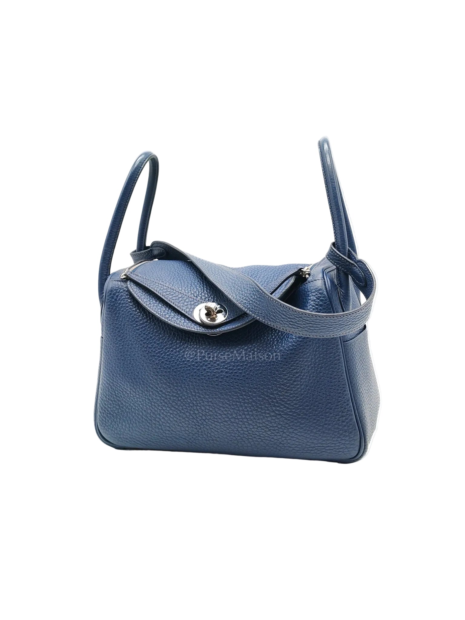 Lindy 26 in Blue Nuit Clemence Leather & Palladium Hardware Stamp Square N (2010) | Purse Maison Luxury Bags Shop