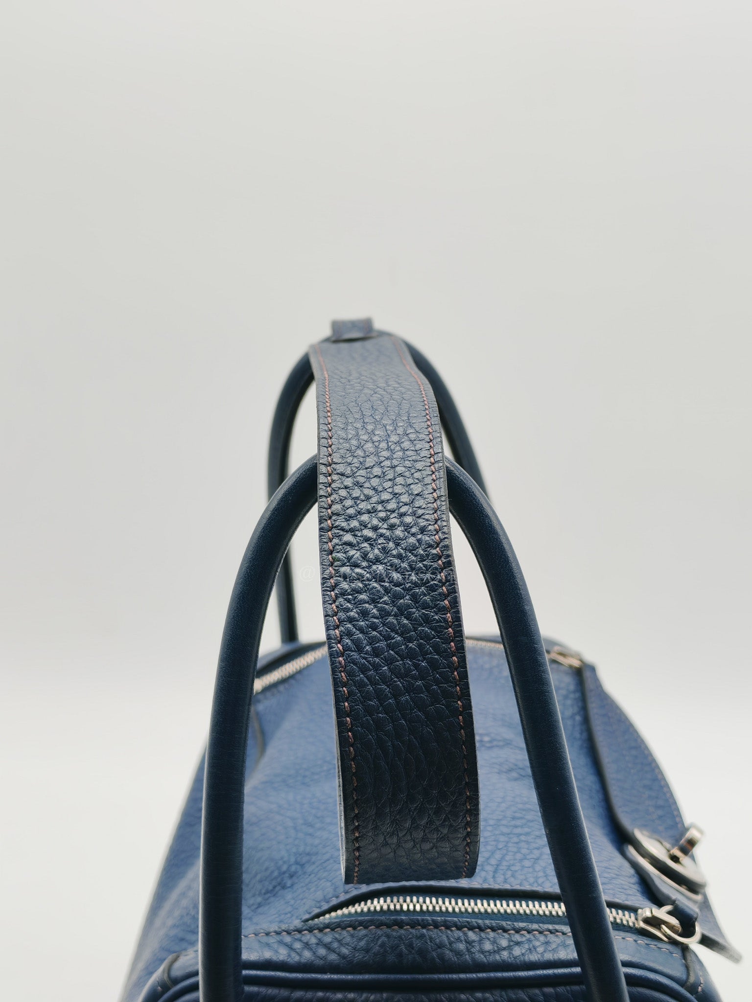 Lindy 26 in Blue Nuit Clemence Leather & Palladium Hardware Stamp Square N (2010) | Purse Maison Luxury Bags Shop