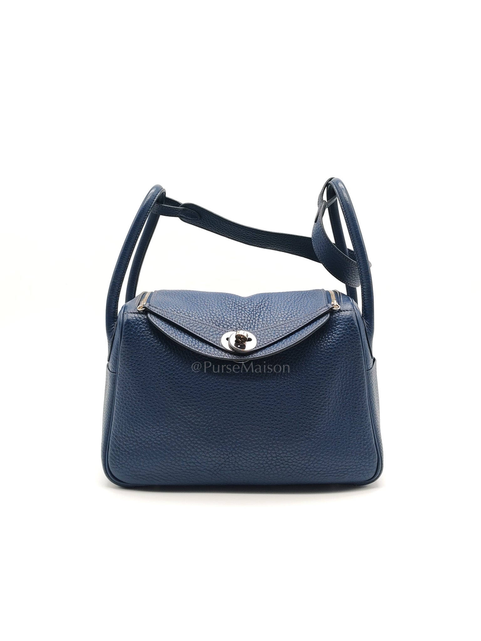 Lindy 26 in Blue Nuit Clemence Leather & Palladium Hardware Stamp Square N (2010) | Purse Maison Luxury Bags Shop