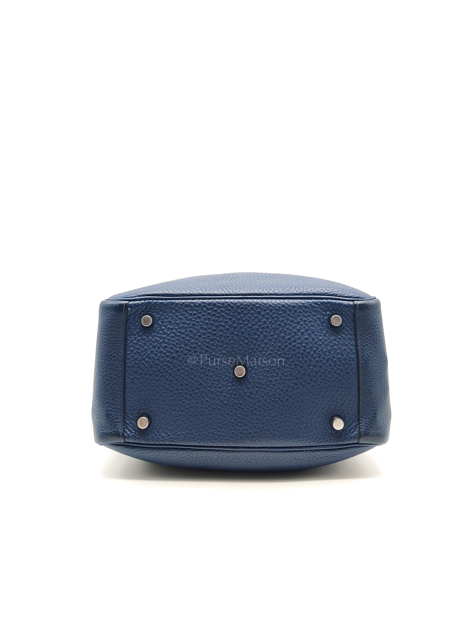 Lindy 26 in Blue Nuit Clemence Leather & Palladium Hardware Stamp Square N (2010) | Purse Maison Luxury Bags Shop