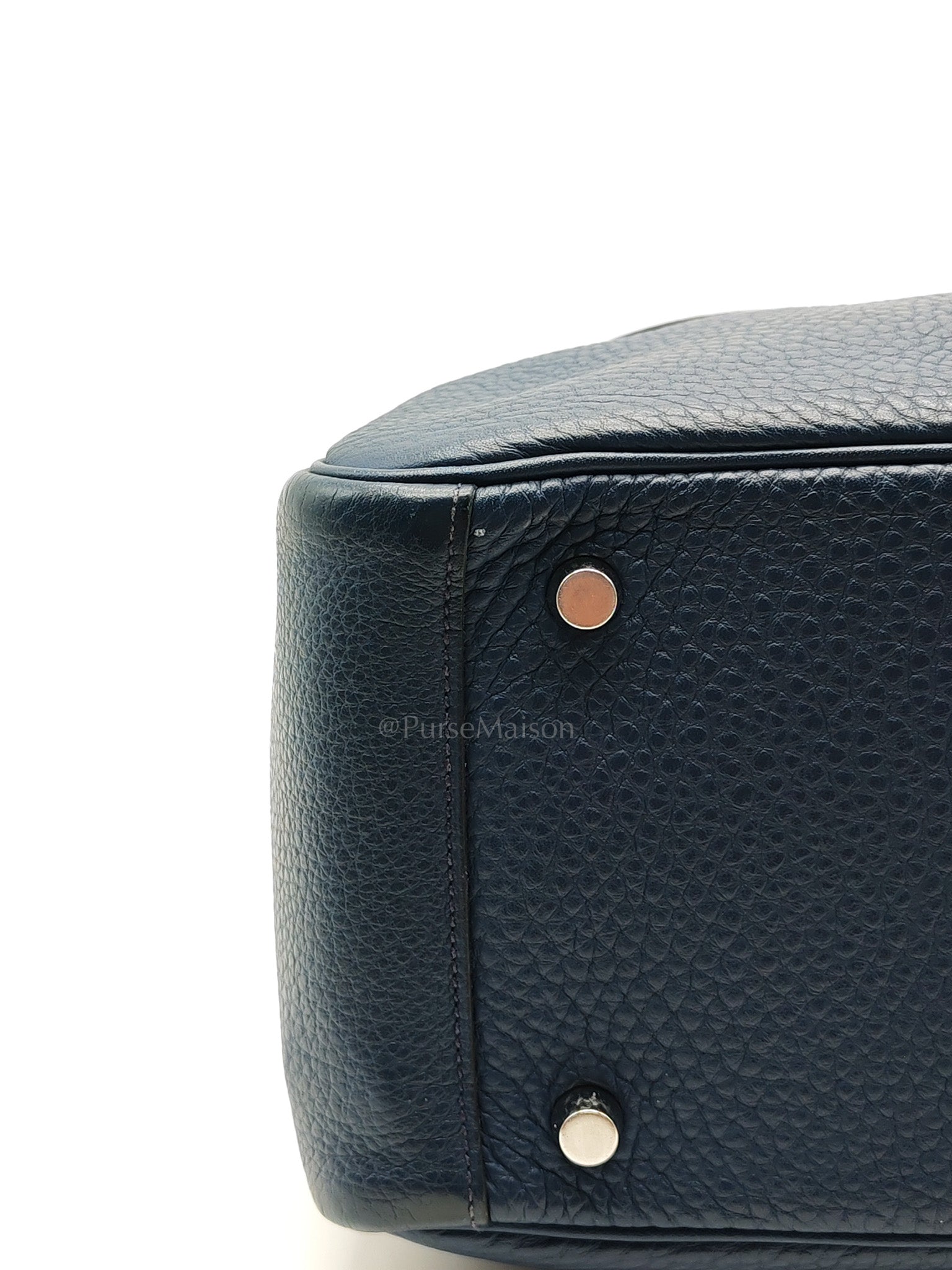 Lindy 26 in Blue Nuit Clemence Leather & Palladium Hardware Stamp Square N (2010) | Purse Maison Luxury Bags Shop