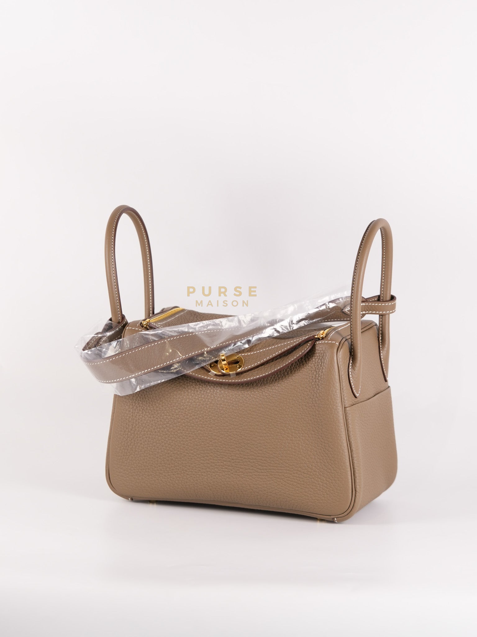 Lindy 26 in Etoupe Taurillon Clemence Leather & Gold Hardware Stamp K (2025) | Purse Maison Luxury Bags Shop