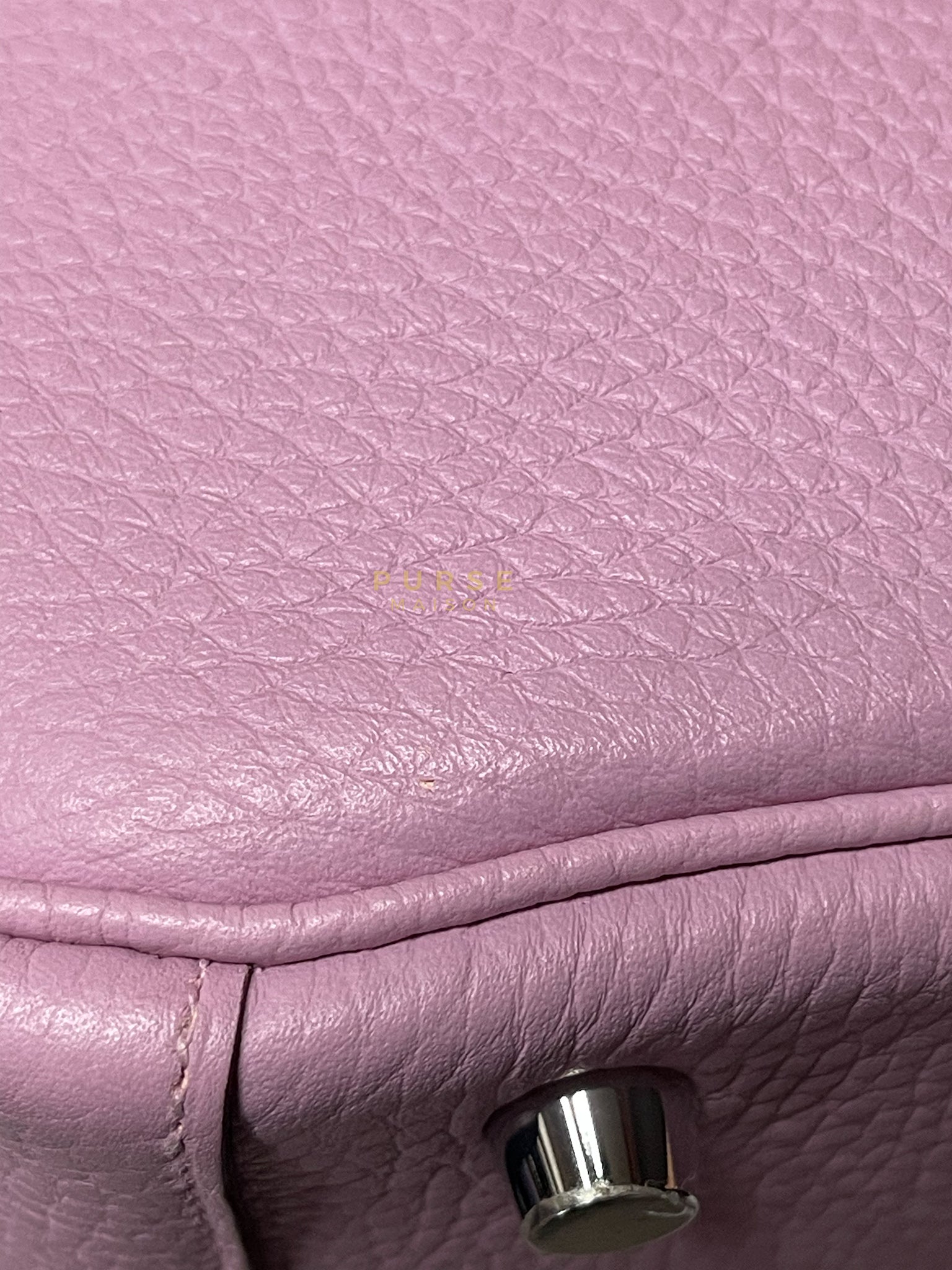 Lindy 26 in Mauve Sylvestre Clemence Leather in Palladium Hardware Stamp U (2022) | Purse Maison Luxury Bags Shop