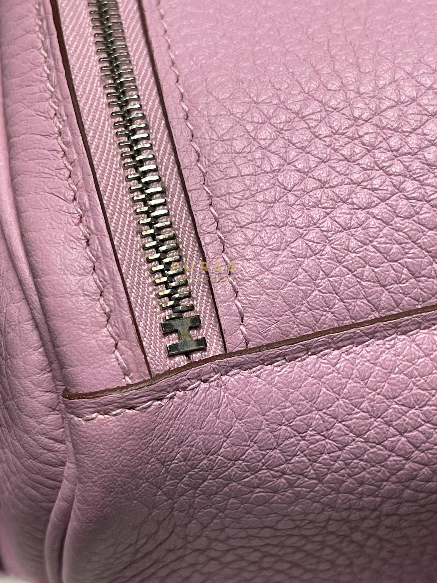 Lindy 26 in Mauve Sylvestre Clemence Leather in Palladium Hardware Stamp U (2022) | Purse Maison Luxury Bags Shop