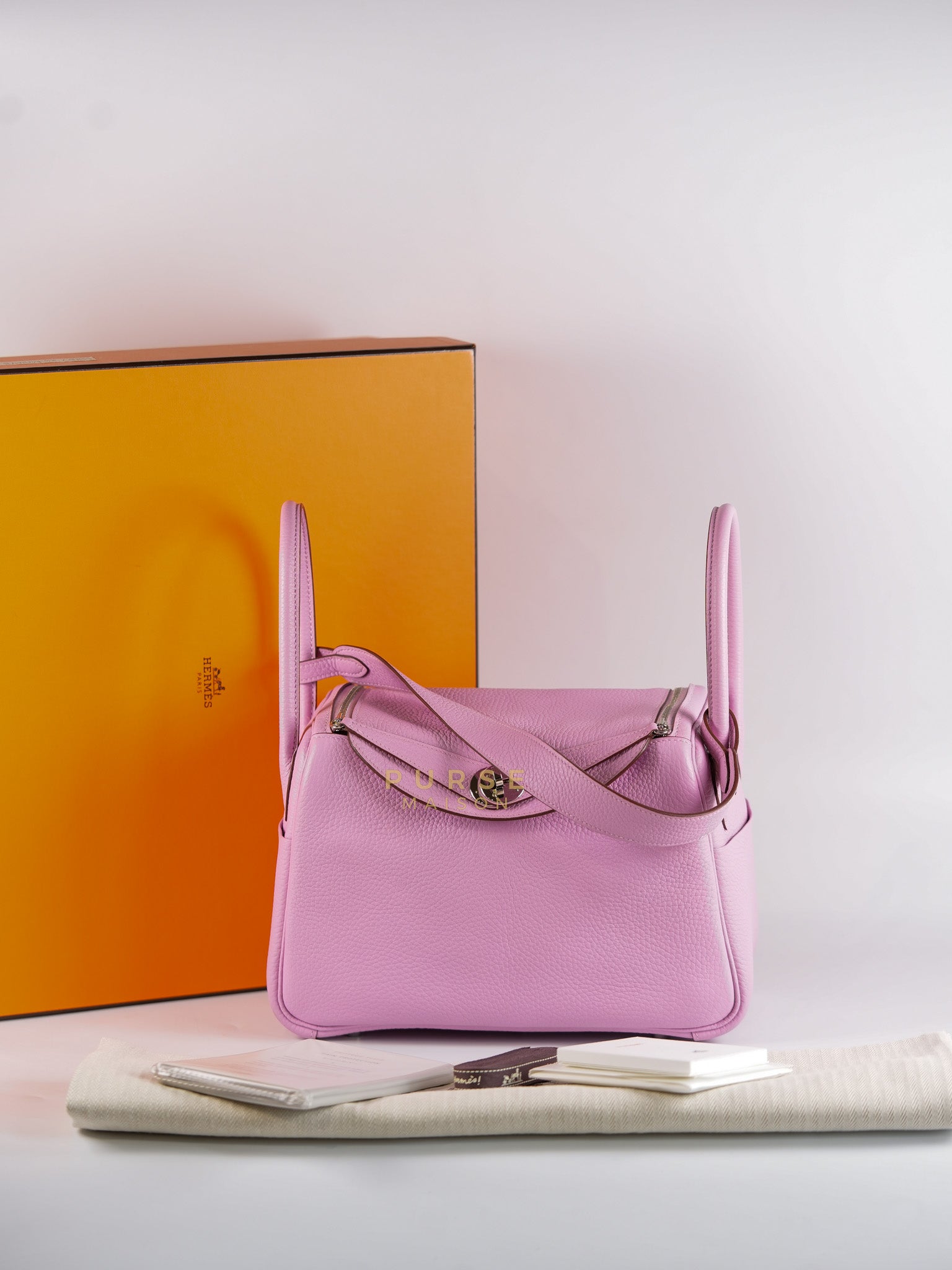 Lindy 26 in Mauve Sylvestre Clemence Leather in Palladium Hardware Stamp U (2022) | Purse Maison Luxury Bags Shop