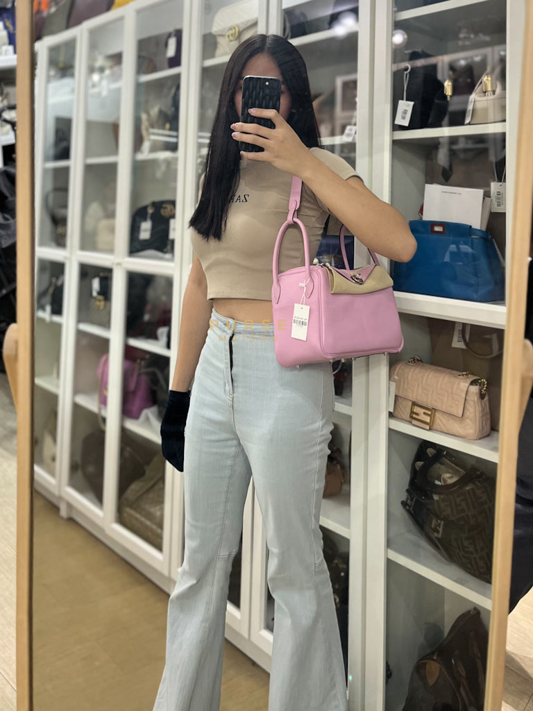 Lindy 26 in Mauve Sylvestre Clemence Leather in Palladium Hardware Stamp U (2022) | Purse Maison Luxury Bags Shop