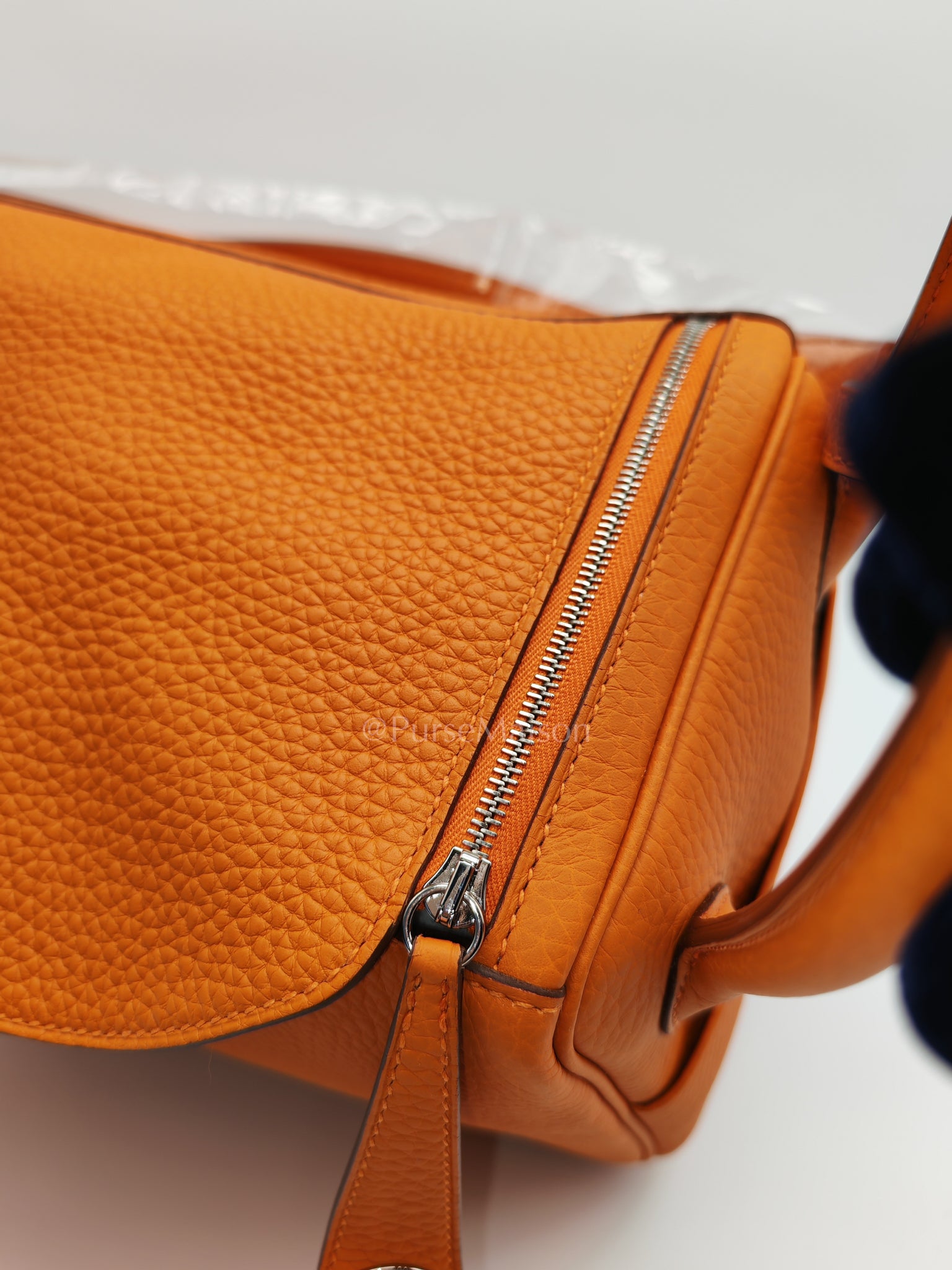 Lindy 26 in Orange Clemence Leather and Palladium Hardware Stamp B (2023) | Purse Maison Luxury Bags Shop